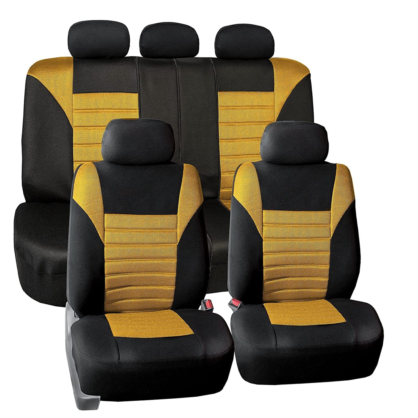 Automotive Seat Covers Beige Universal Fit Full Set Premium 3D Air Mesh Design fits Most Cars, SUVs, and Trucks (Airbag and Rear Split Bench Compatible) FH Group FB068BEIGE115