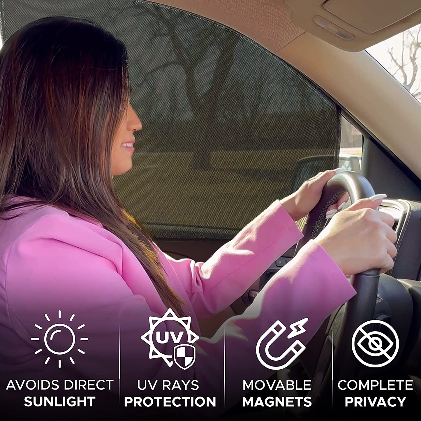 Magnetic Side Window Sunshade (4 Pack) | Baby Car Shade Blocks Direct Sunlight and Maintains Car Interior Temperature | Universal Car Travel Accessories Ensure Privacy Protection | Black
