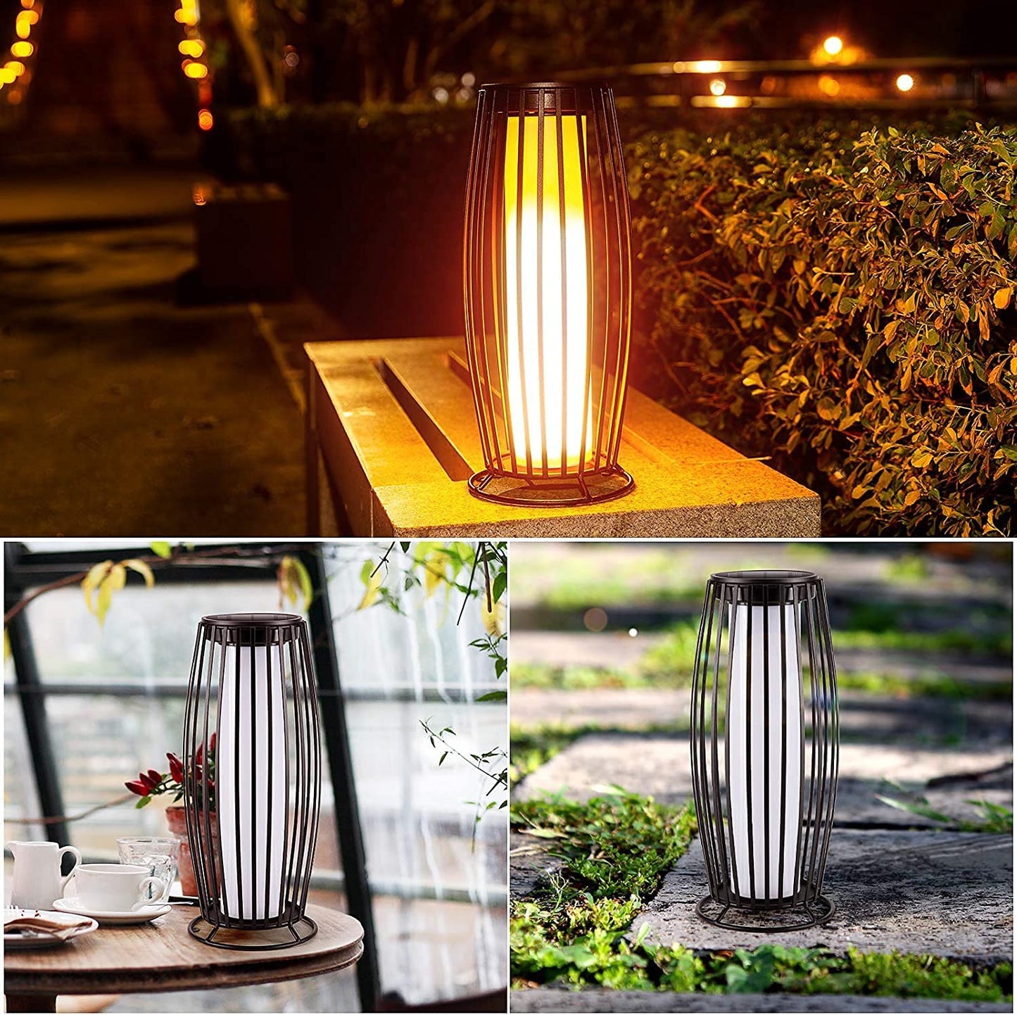 Nenrent Solar Lantern Outdoor Floor Lamp,Solar Powered/USB Charge,Solar Flickering Flame Lantern for Patio Garden Deck Porch Balcony Decoration,Waterproof&Super Long Endurance(1 Pack)