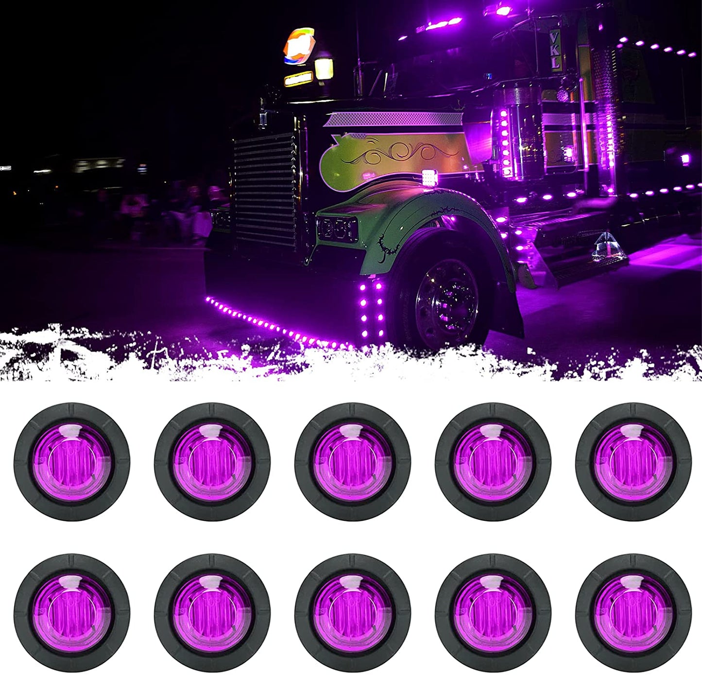 3/4" LED Rock Lights Round Underglow Wheel Fender Side Marker Clearance Lights with Bullet Grommets Waterproof for Trailer Golf Cart Offroad Wrangler Truck RV UTV ATV (Blue, 10Pcs)