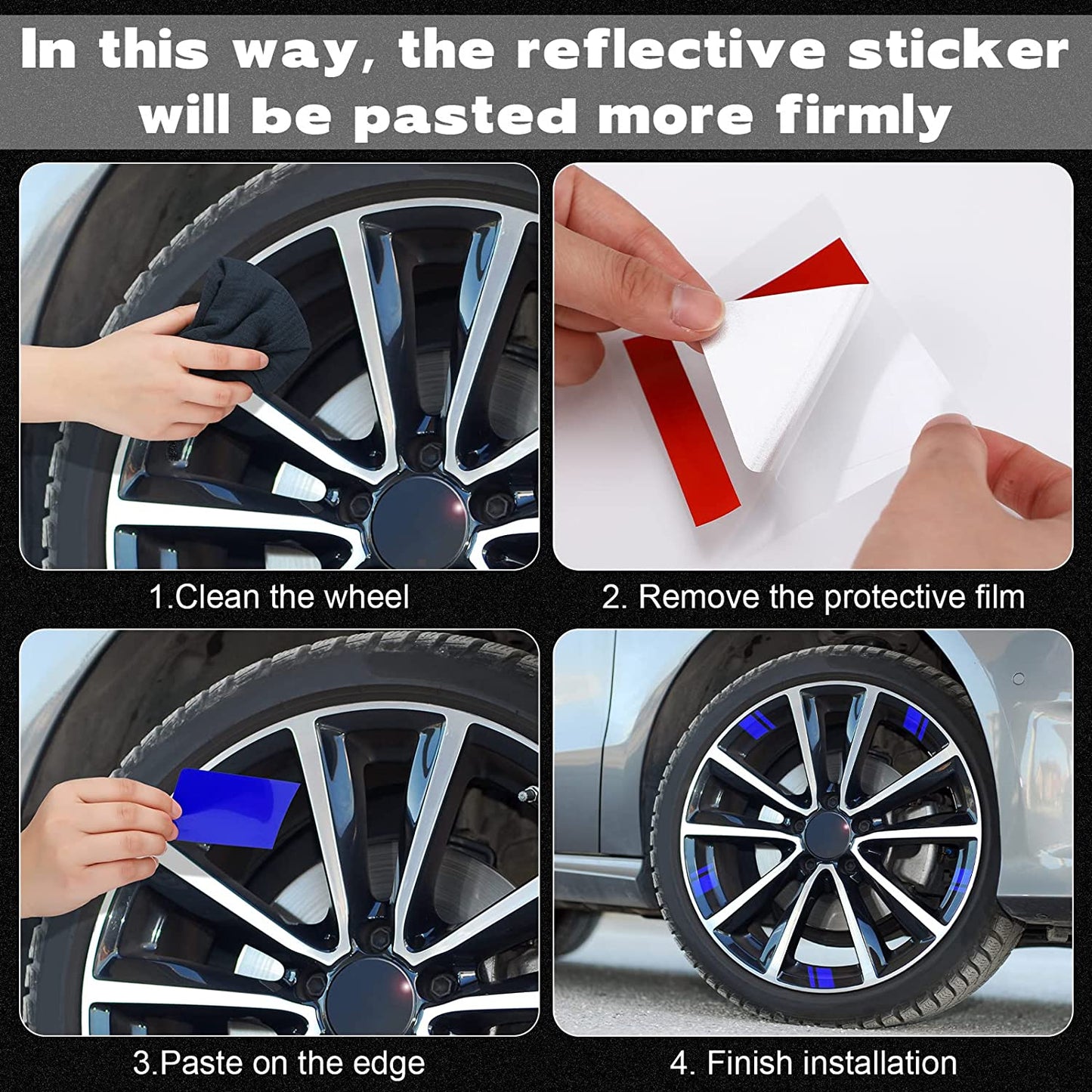 24 Pcs Wheel Rims Decal Stripes Reflective Car Stickers Wheel Hub Stickers Automotive Decals for 18-21 Inch Wheels Tire Rim Safety Automotive Exterior Accessories (Blue)