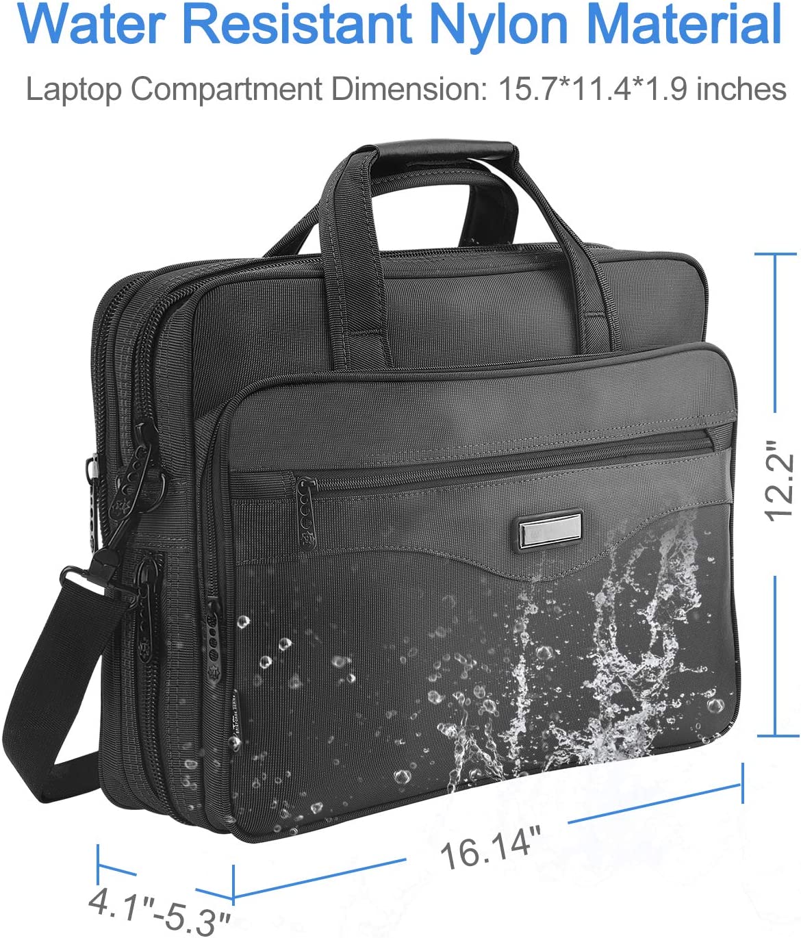 Laptop Bag 15.6 inch, Mens Laptop Briefcase, Expandable Carry on Computer Case, Business Office Attache, Zokaliy Lightweight Water Resistant Shoulder Messenger Bag for MacBook Acer HP Dell, Black