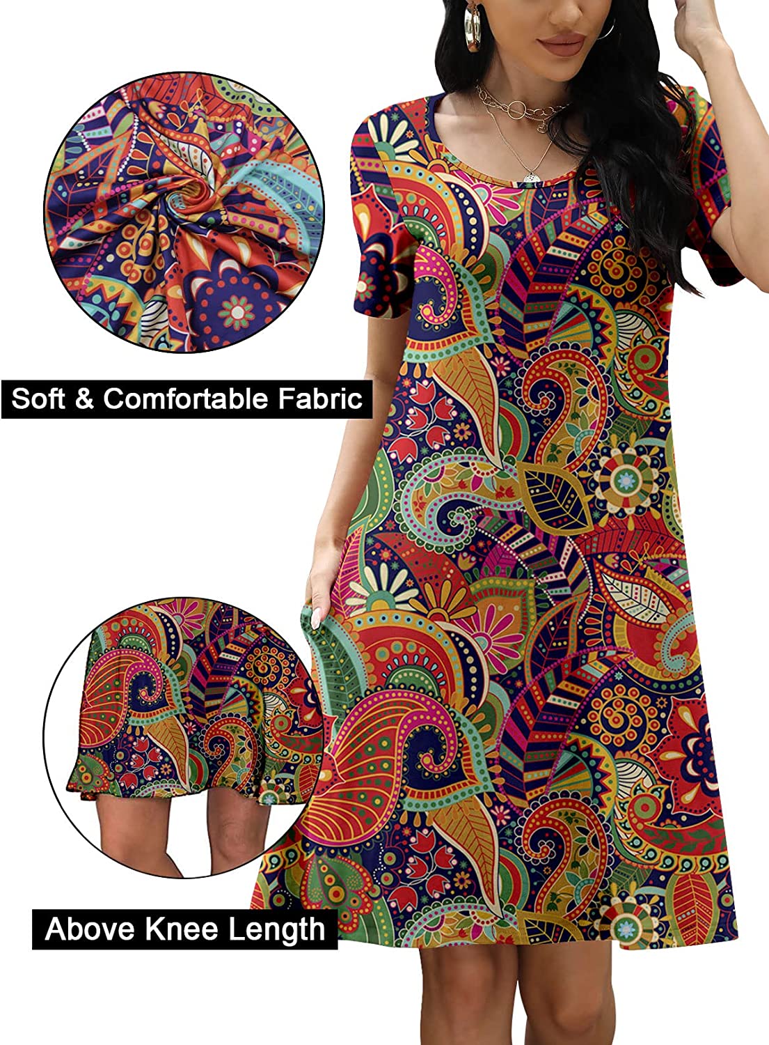 Women's Summer T Shirt Dresses Casual Beach Short Sleeve Swing Pockets Dresses