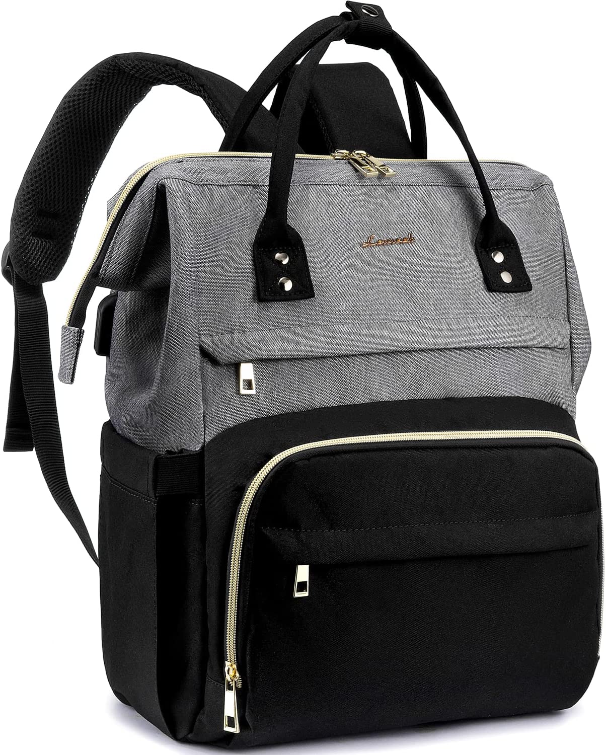 Laptop Backpack Purse for Woman, 17 Inch Computer Business Backpacks Stylish School Bookbag, Teacher Doctor Nurse Bags for Work, Casual Daypack Backpack with USB Port,Grey-Black