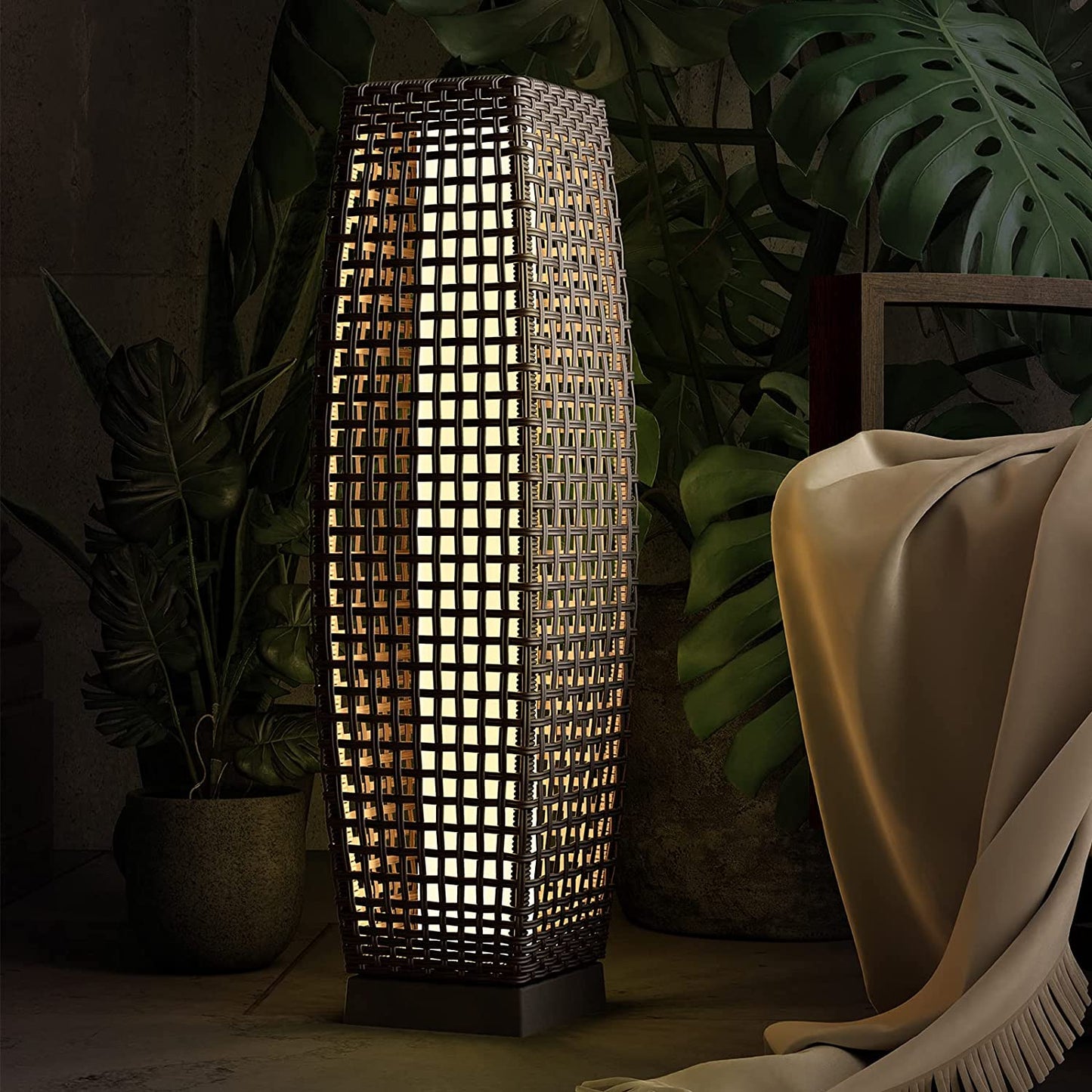Grand patio Outdoor Solar-Powered Woven Resin Wicker Floor Lamp for Deck, Garden, Lawn, Driveway, Pool, Porch
