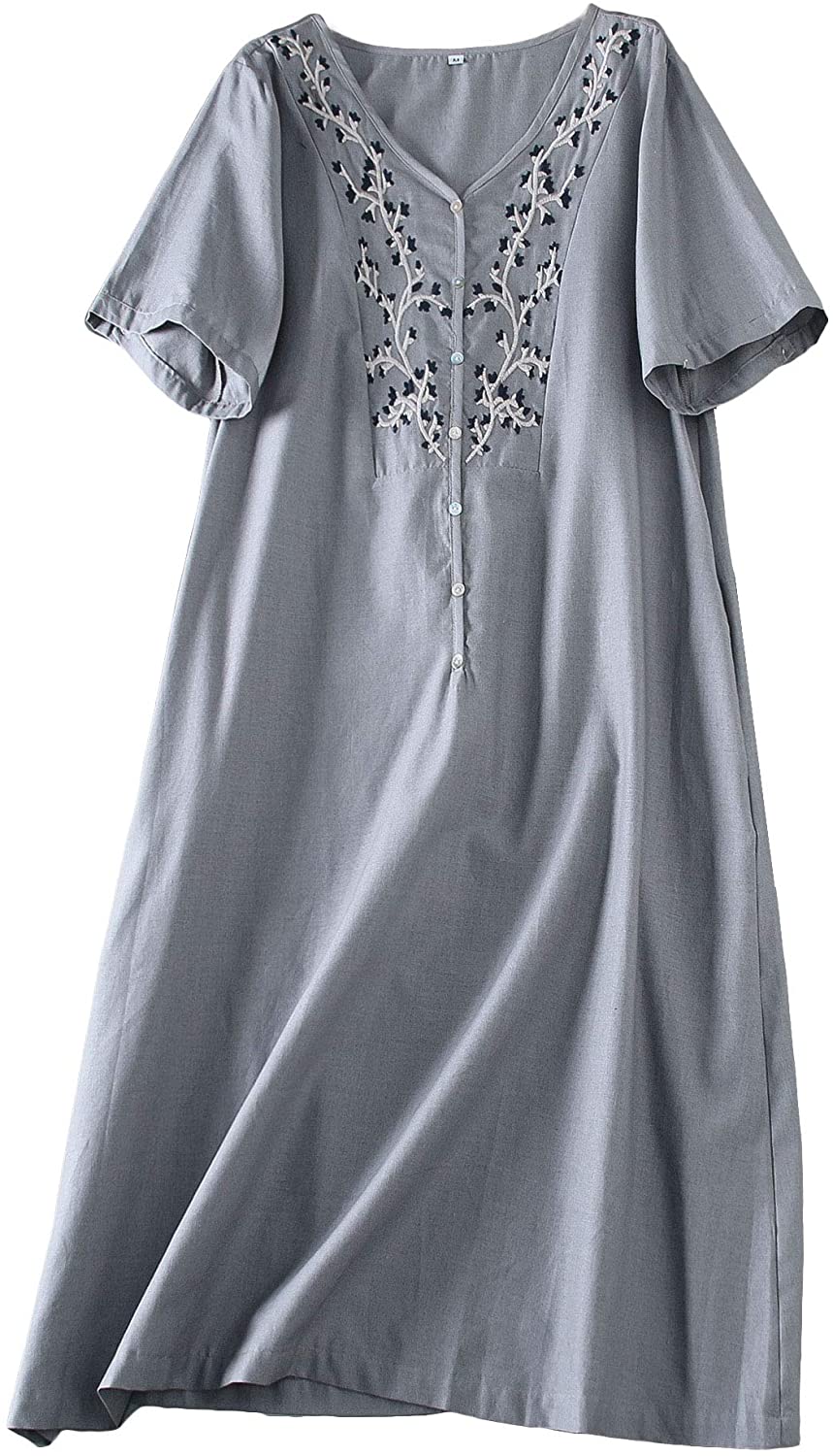 Women's Linen Tunic Dresses V-Neck Baggy Midi Dress Hi-Low Tops