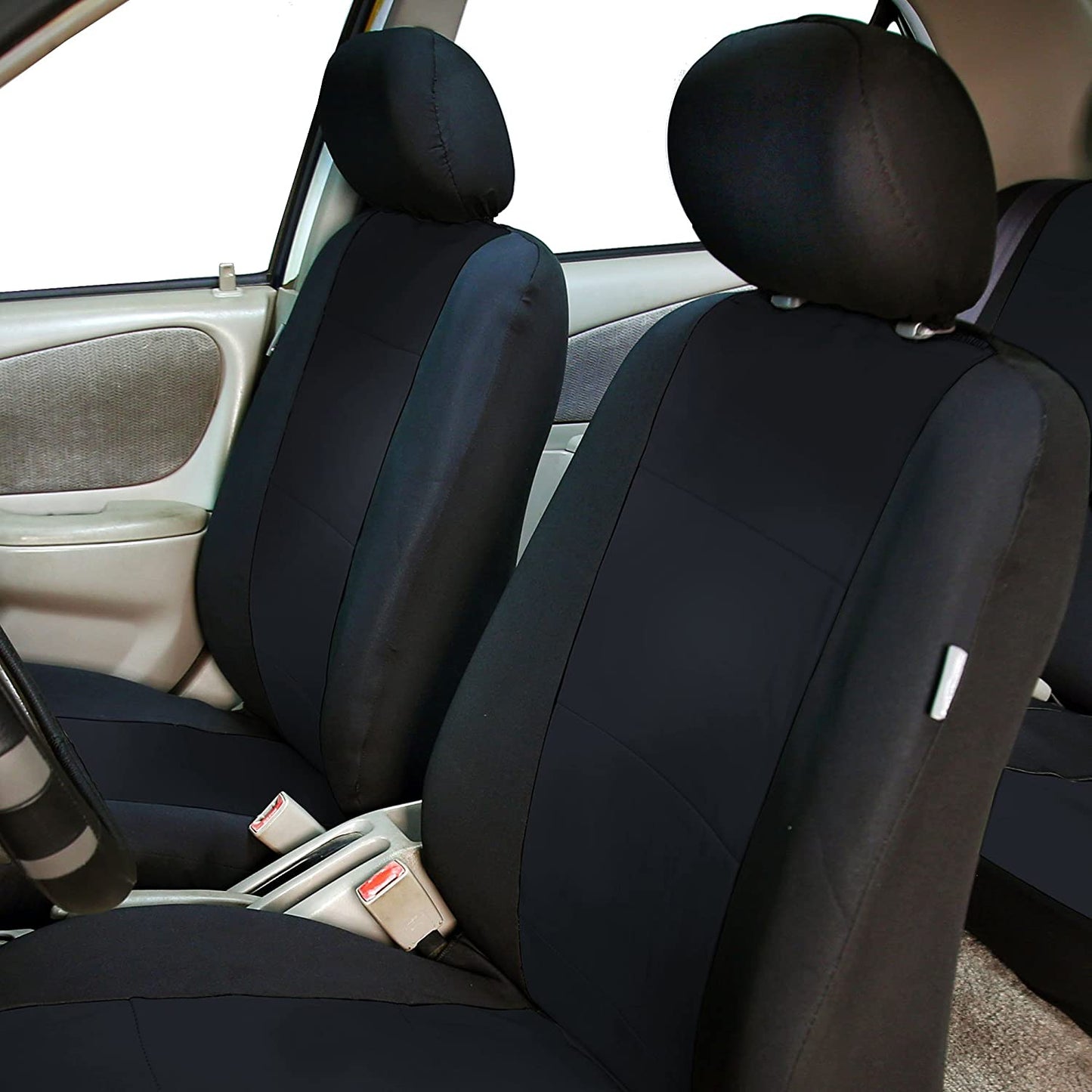 Automotive Seat Covers Black Universal Fit Full Set Neoprene Ultraflex Waterproof fits most Cars, SUVs, and Trucks (Airbag Compatible and Split Bench) FH Group FB083BLACK115