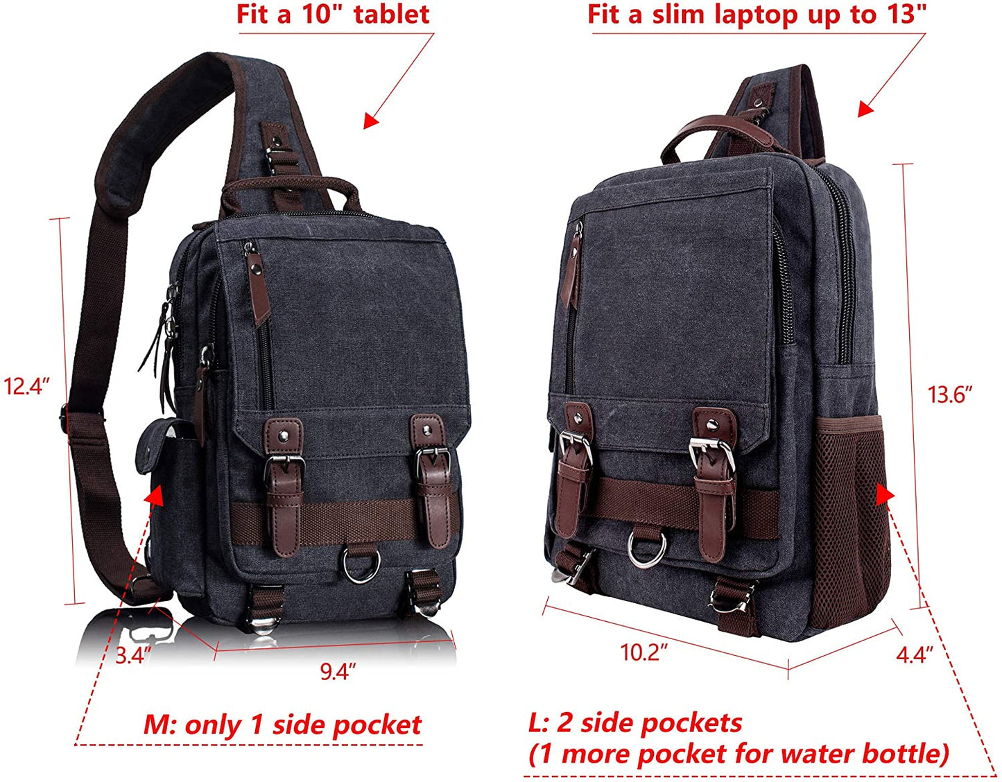 Leaper Canvas Messenger Bag Sling Bag Cross Body Bag Shoulder Bag Black, L