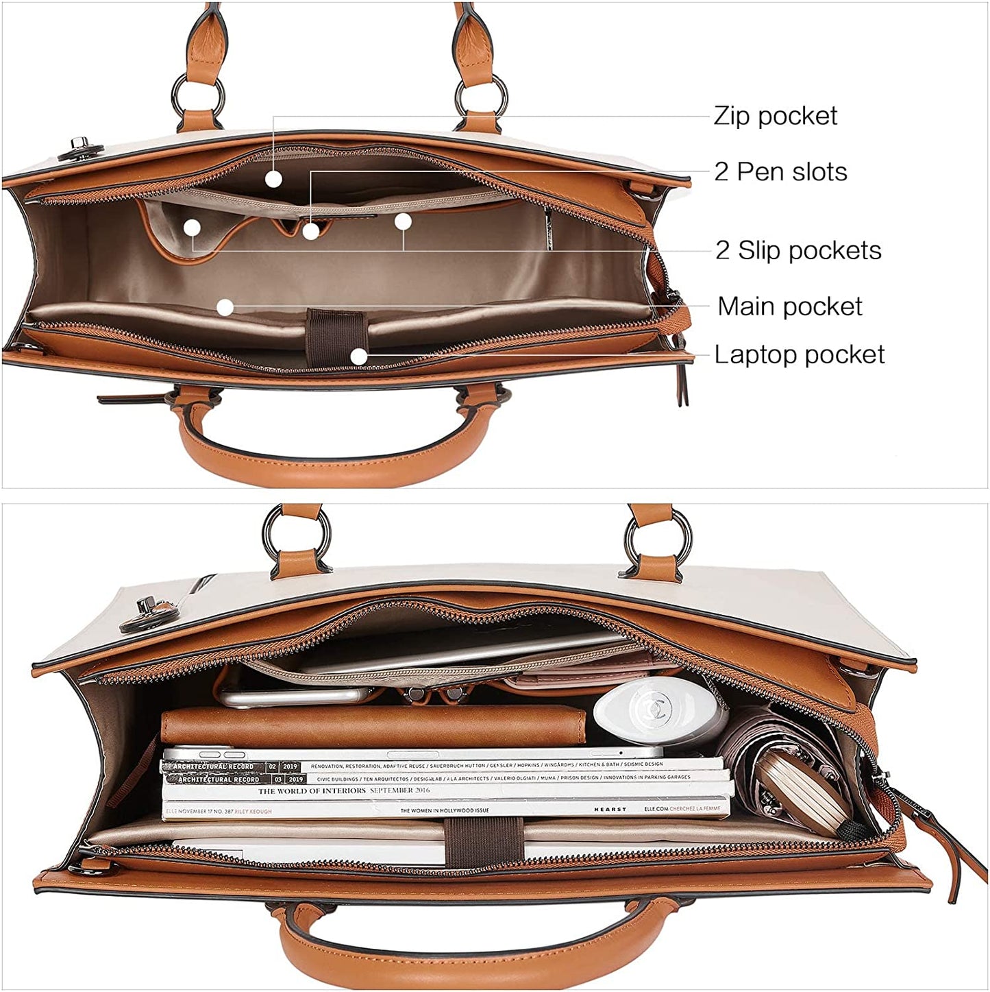 Leather Laptop Briefcase for Women Shoulder Bag 15.6 Inch Business Computer Tote