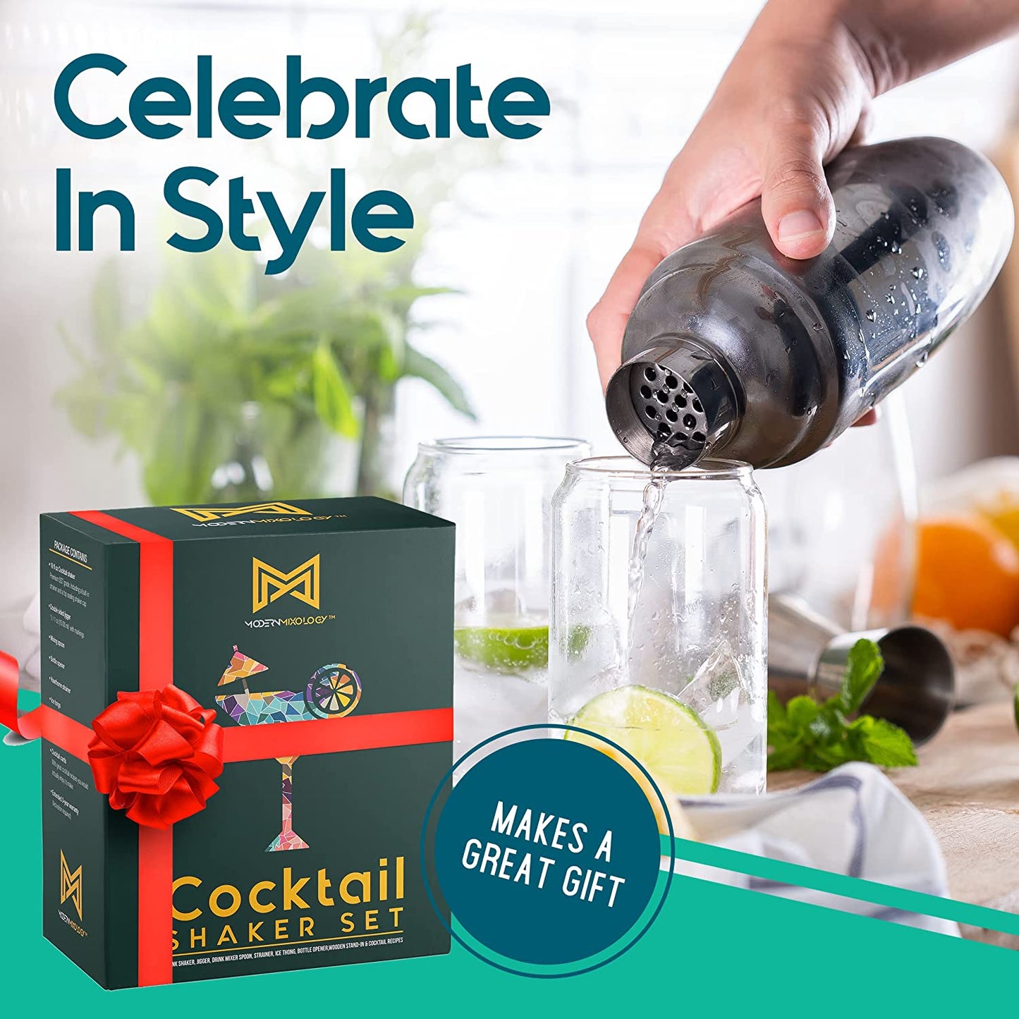 Bartender Kit: 23-Piece Bar Set Cocktail Shaker Set with Stylish Bamboo Stand | Perfect for Home Bar Tools Bartender Tool Kit and Martini Cocktail Shaker for Awesome Drink Mixing (Black)