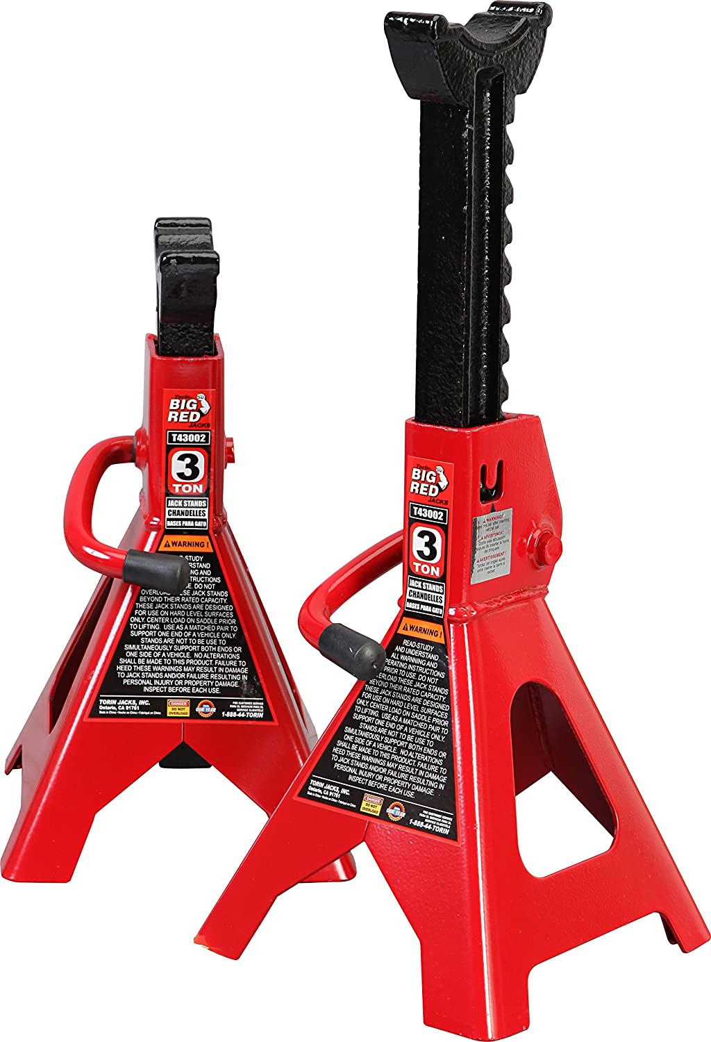 T43202 Torin Steel Jack Stands: 3 Ton (6,000 lb) Capacity, Red, 1 Pair
