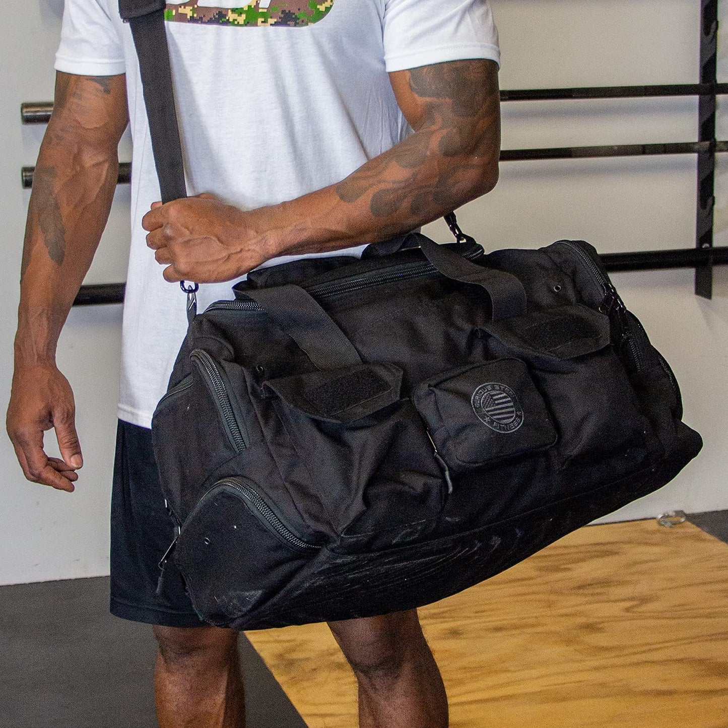 Serious Steel Fitness Gym Bag | 1000D Nylon Duffel Bag | Heavy Duty (Black - Big Bud)