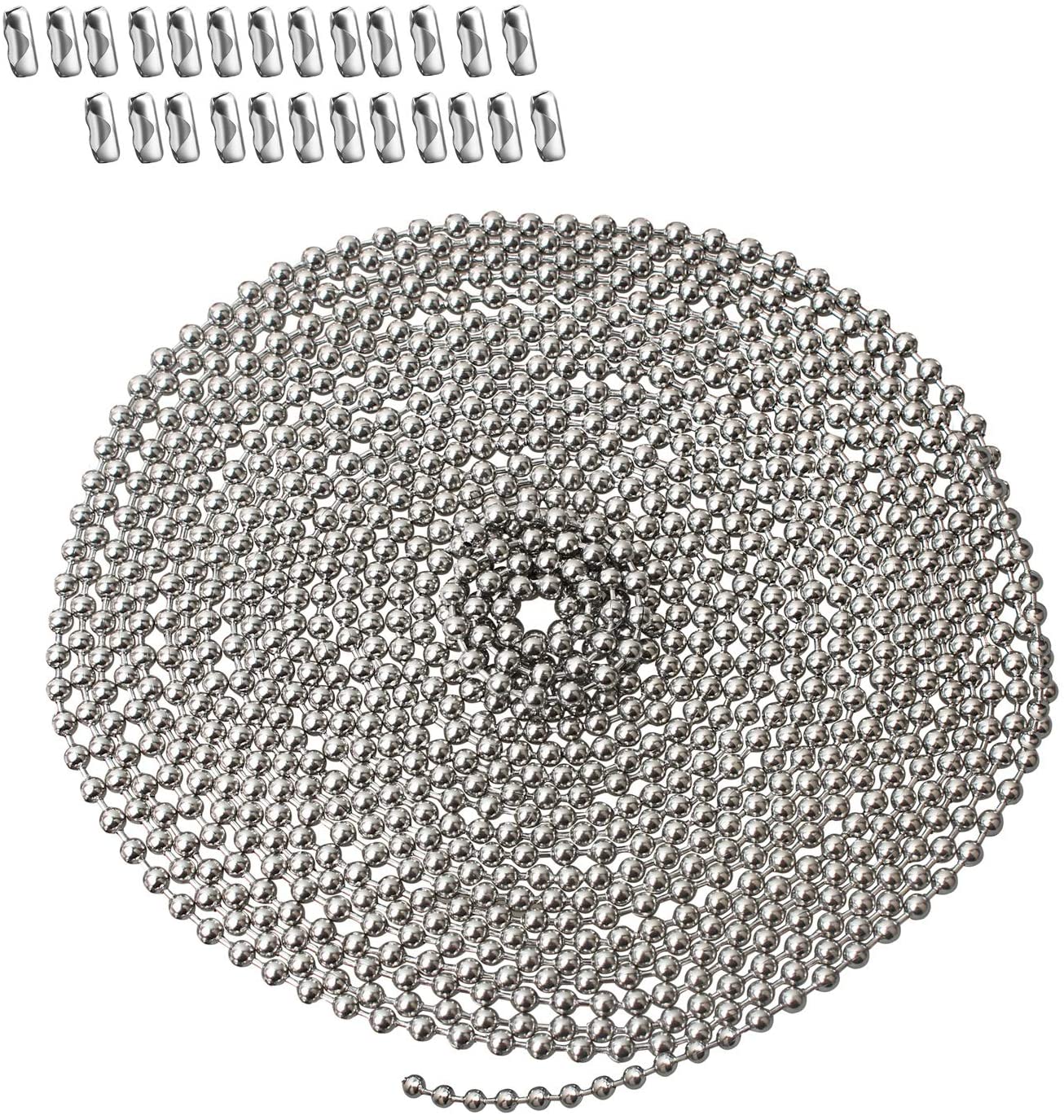 192 Inch Fan Pull Chain Extension with 25 PCS Connectors, Metal Ceiling Fan Chain Connector, Stainless Steel Bead Chain(3.2mm Diameter, Bronze)