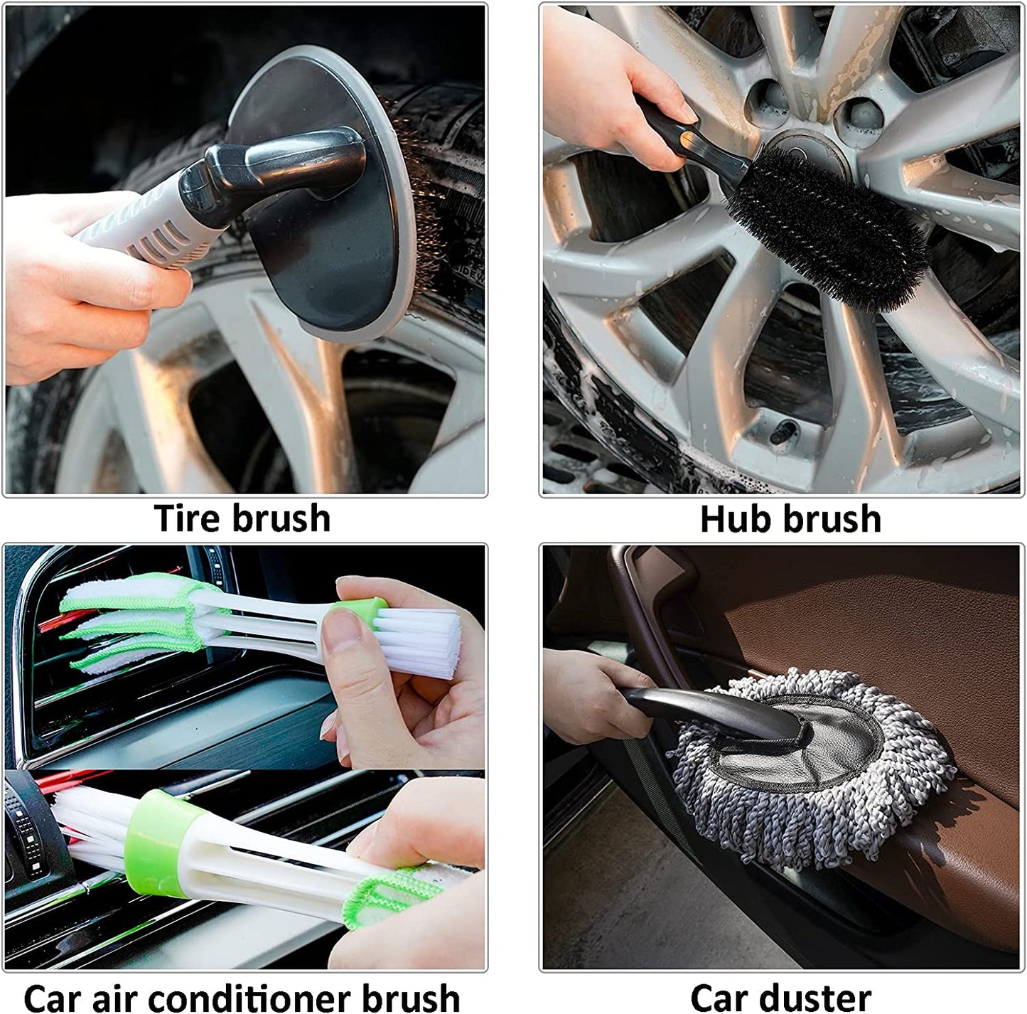 15pcs Car Cleaning Kit, Car Wash Brush Mop with 43" Long Handle, Chenille Microfiber Mitt, Extendable Long Pole Window Water Scraper for Interior and Exterior Car Detailing Kit