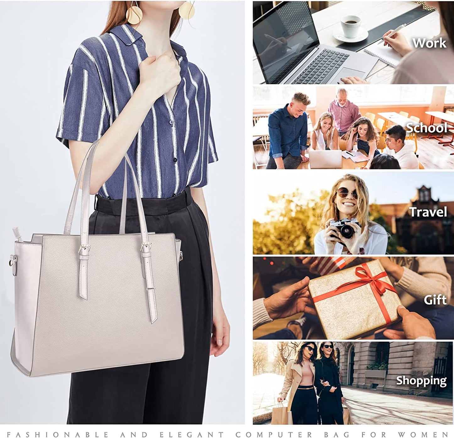 Laptop Bag for Women 15.6 Inch Large Capacity Waterproof Leather Shoulder Bag