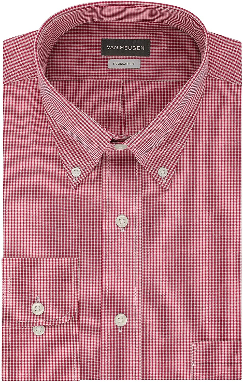 Heusen Men's Regular Fit Gingham Button Down Collar Dress Shirt
