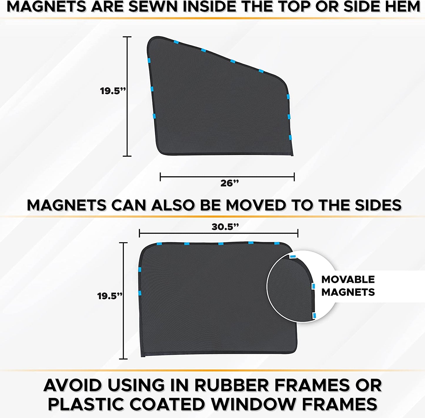 Magnetic Side Window Sunshade (4 Pack) | Baby Car Shade Blocks Direct Sunlight and Maintains Car Interior Temperature | Universal Car Travel Accessories Ensure Privacy Protection | Black