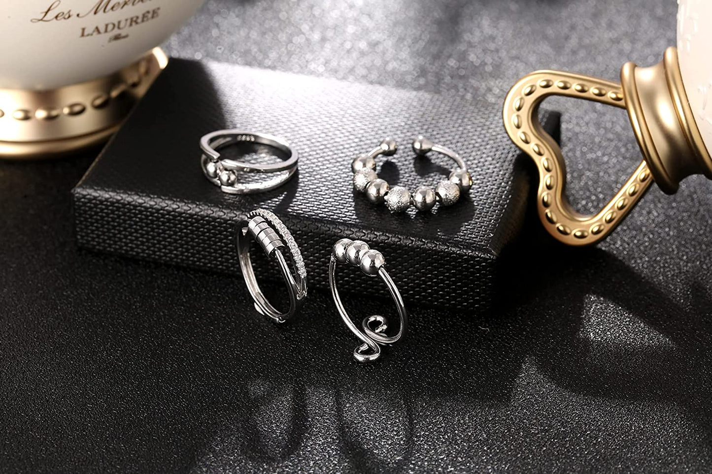 Adjustable Anxiety Ring for Women Fidget Rings for Anxiety Stress Relief for Teens with Cute Sunflower Bee Bead