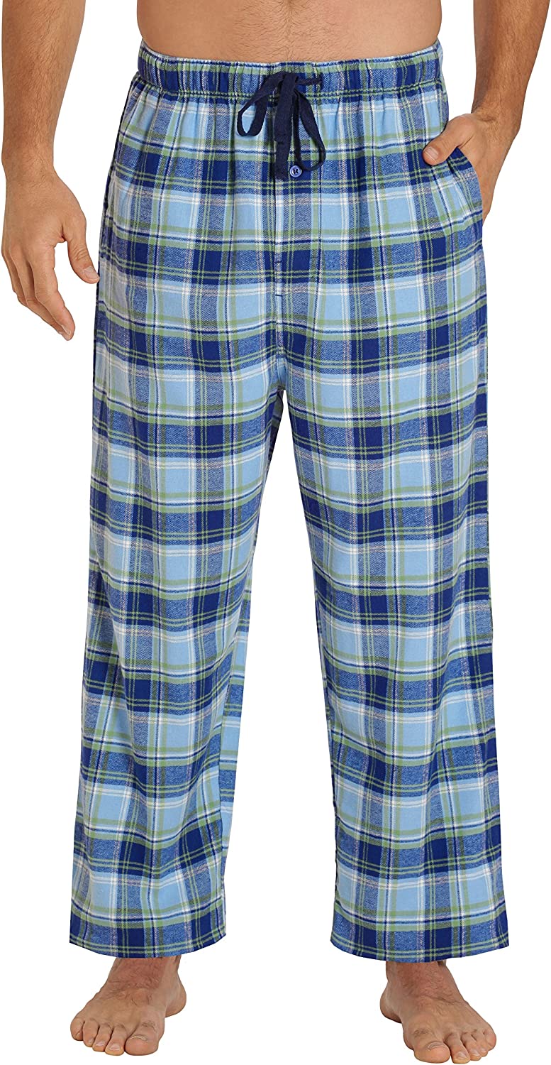 Sleepwear Mens Flannel Pajama Pants, Long 100% Cotton Pj Bottoms