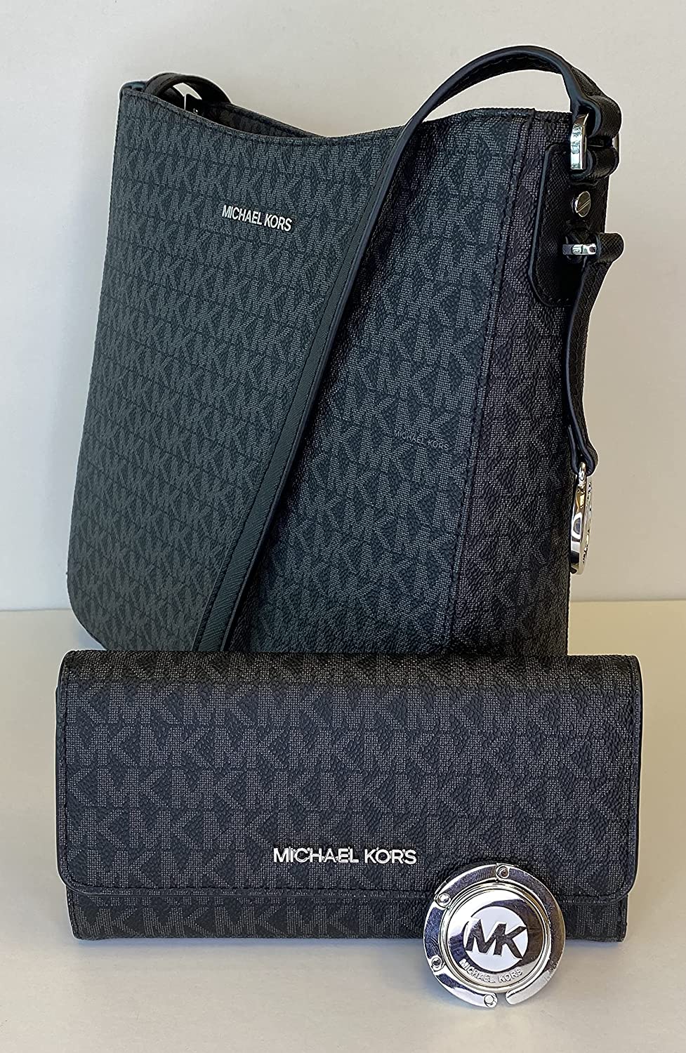 Michael Kors Jet Set Travel Large Messenger Crossbody bundle with Trifold Wallet and Michael Kors Purse Hook