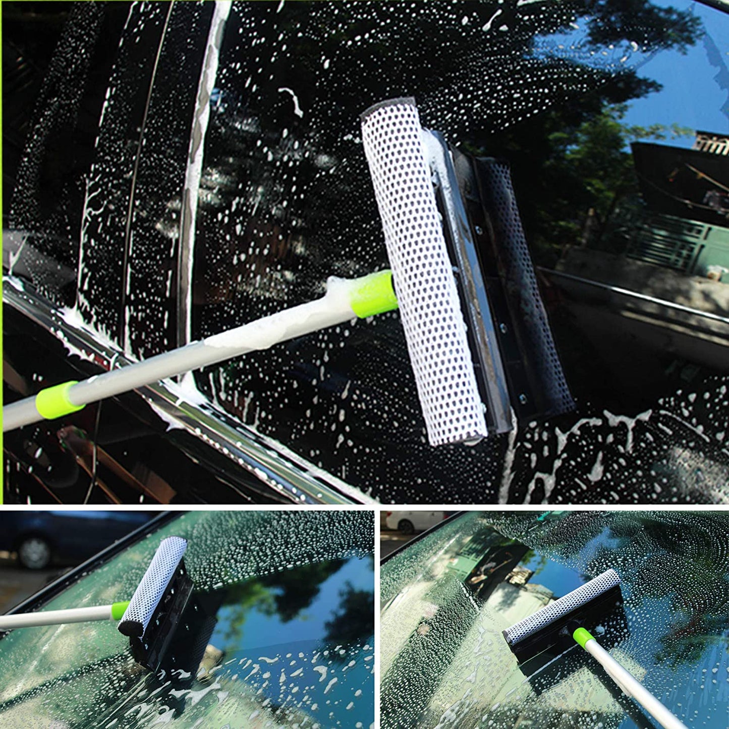 7pcs Car Wash Brush Kits with 42.5" Aluminum Alloy Long Handle,Car Wash Kit Auto Care–Exterior and Interior Cleaning–Tire Wheel Brush–Window Squeegee–Window Cleaner Tool-Tool Bag