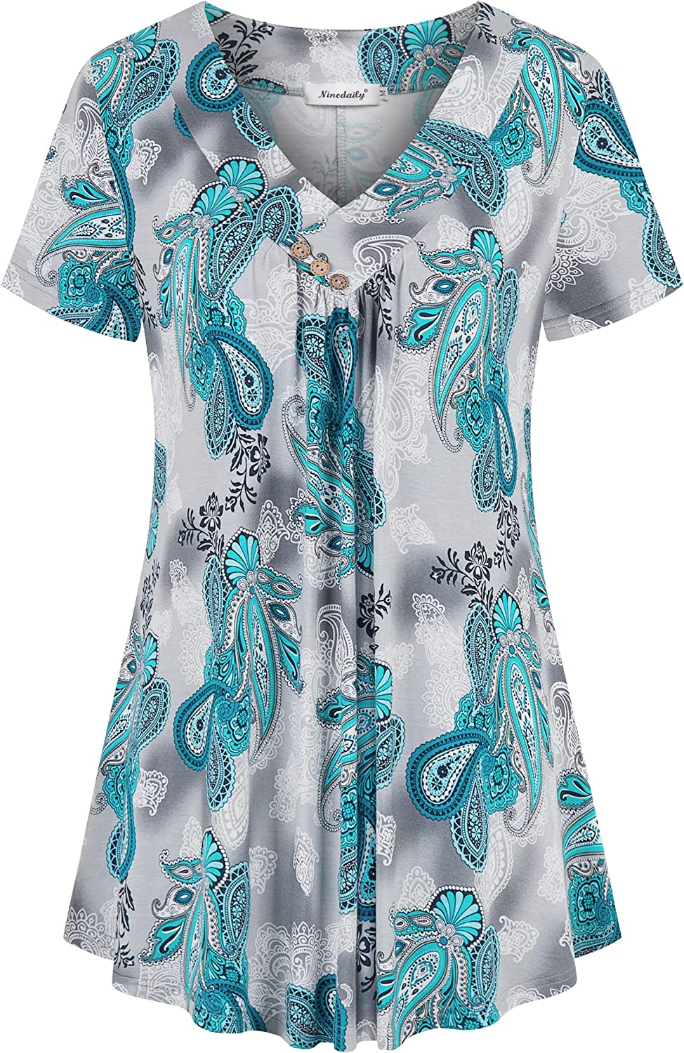 Women's Tunic Summer Short Sleeve Top Loose V Neck Dressy Shirt Blouse