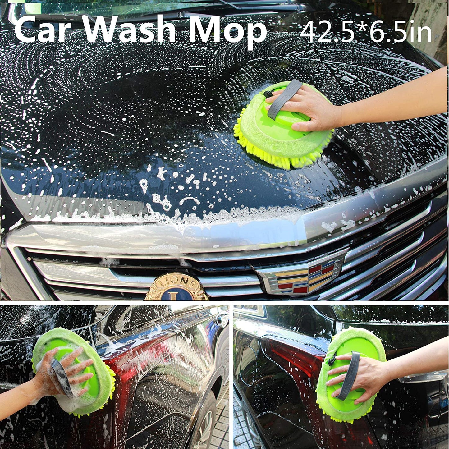 7pcs Car Wash Brush Kits with 42.5" Aluminum Alloy Long Handle,Car Wash Kit Auto Care–Exterior and Interior Cleaning–Tire Wheel Brush–Window Squeegee–Window Cleaner Tool-Tool Bag