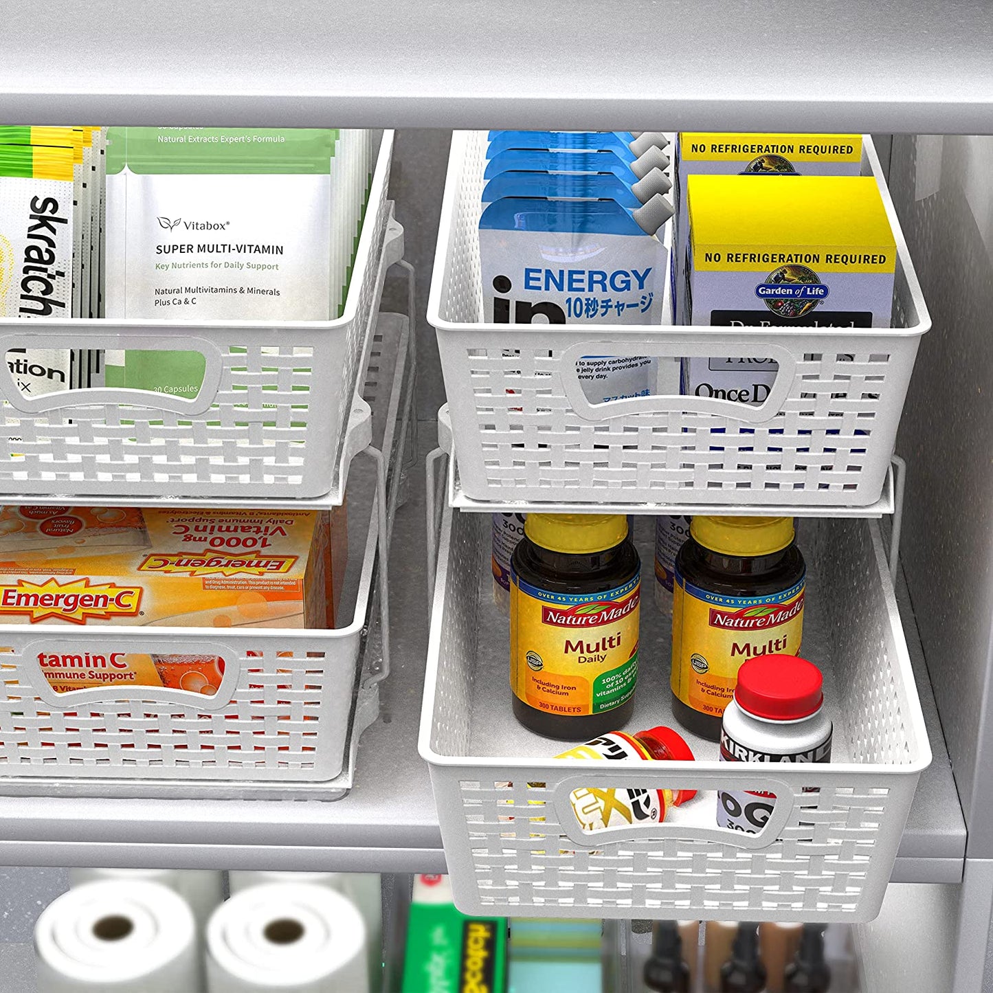SimpleHouseware 2 Tier Bathroom Organizer Tray Pull-Out Sliding Drawer/Under-Sink Storage, White
