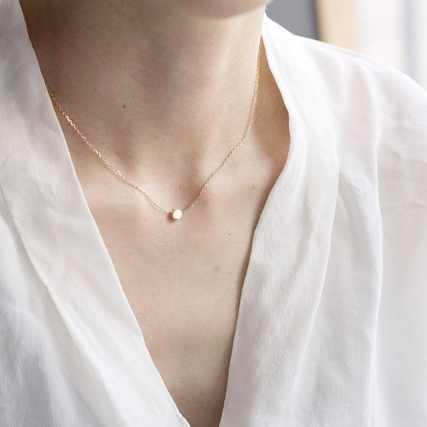 Sterling Silver Tiny Dot Necklace Round Circle Necklace for Women
