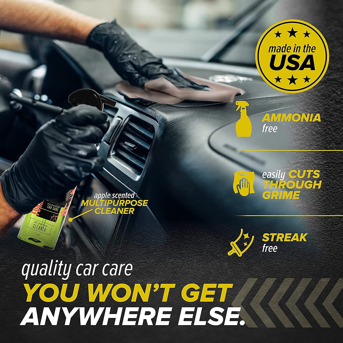 Car Cleaning Kit - All Purpose Cleaner Spray, Window Cleaner, Squeegee Scrubber, 2 Microfiber Glass Cleaner Cloth, Genuine Leather Pouch - Auto RV Accessories for Inside Surfaces, Glass, Windshield