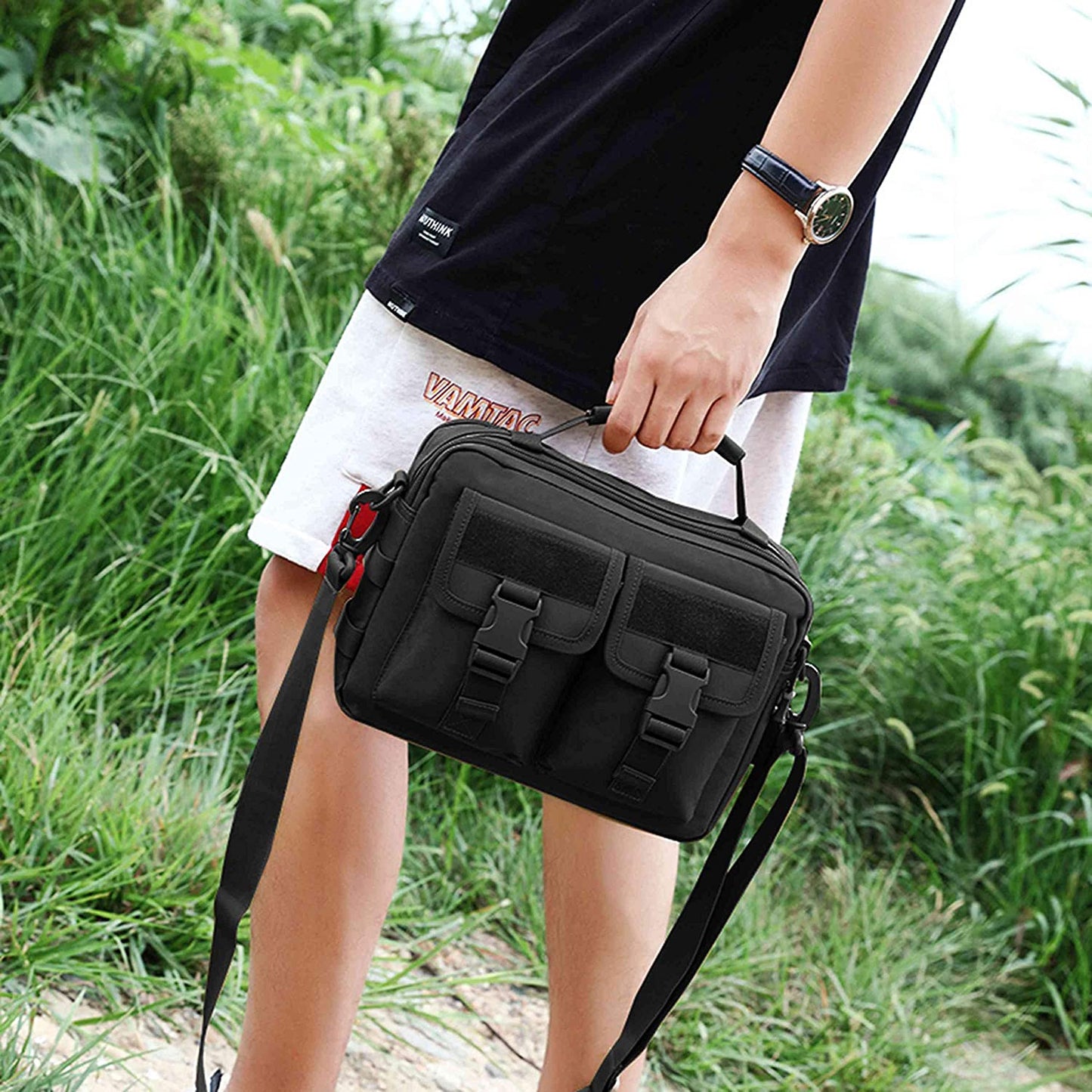 Tactical Messenger Bag Multifunction Nylon Shoulder Briefcase Handbags with USB Port