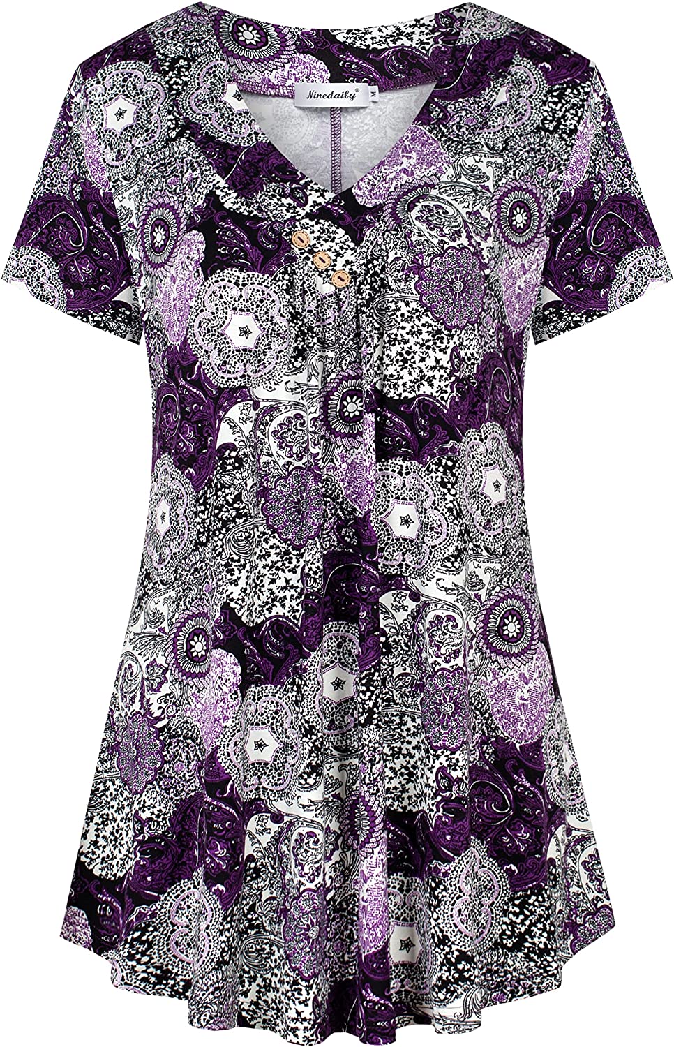 Women's Tunic Summer Short Sleeve Top Loose V Neck Dressy Shirt Blouse