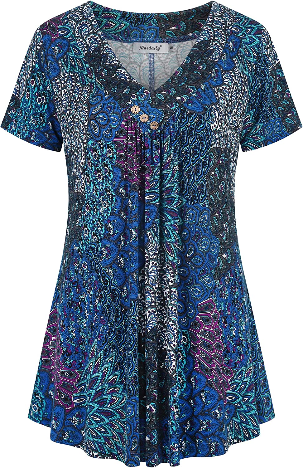 Women's Tunic Summer Short Sleeve Top Loose V Neck Dressy Shirt Blouse