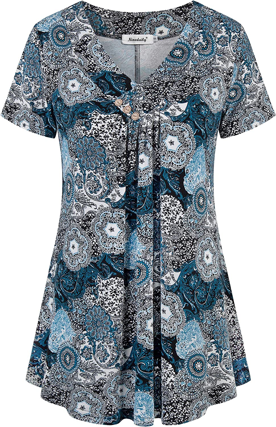 Women's Tunic Summer Short Sleeve Top Loose V Neck Dressy Shirt Blouse