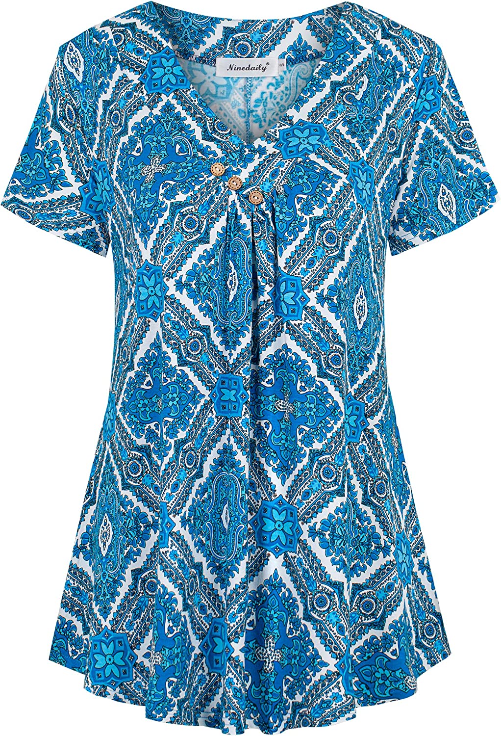 Women's Tunic Summer Short Sleeve Top Loose V Neck Dressy Shirt Blouse