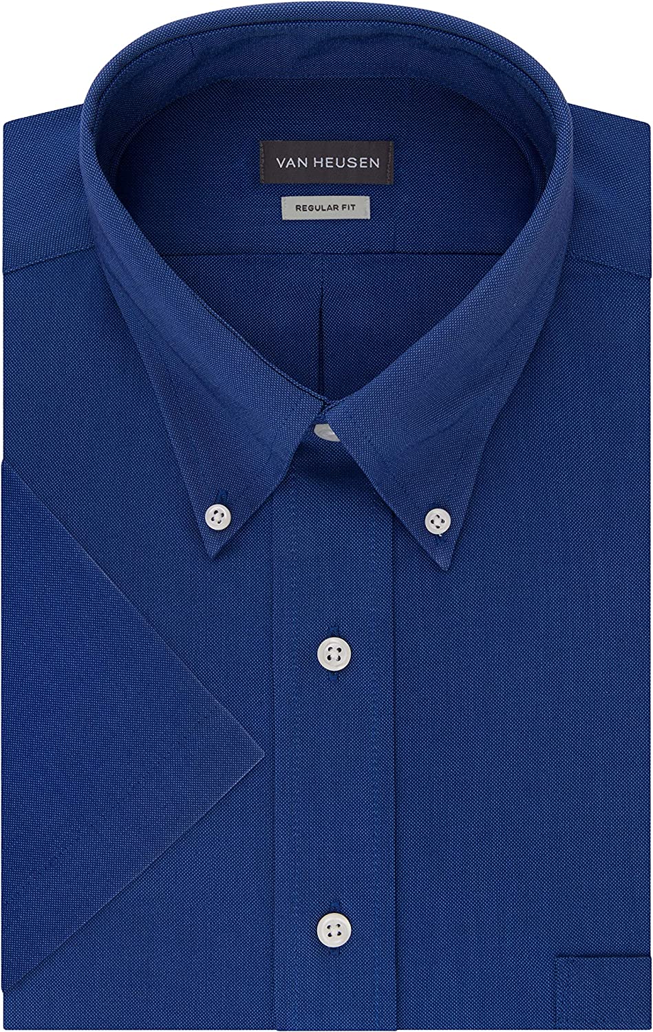 Heusen Men's Short Sleeve Dress Shirt Regular Fit Oxford Solid