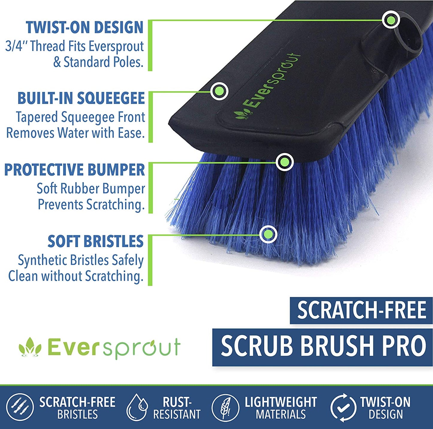 1.5-to-3.5 Foot Scrub Brush | Built-in Rubber Bumper | Lightweight Extension Pole Handle | Soft Bristles wash Car, RV, Boat, Solar Panel, Deck | Shower Brush for Cleaning | Floor Brush
