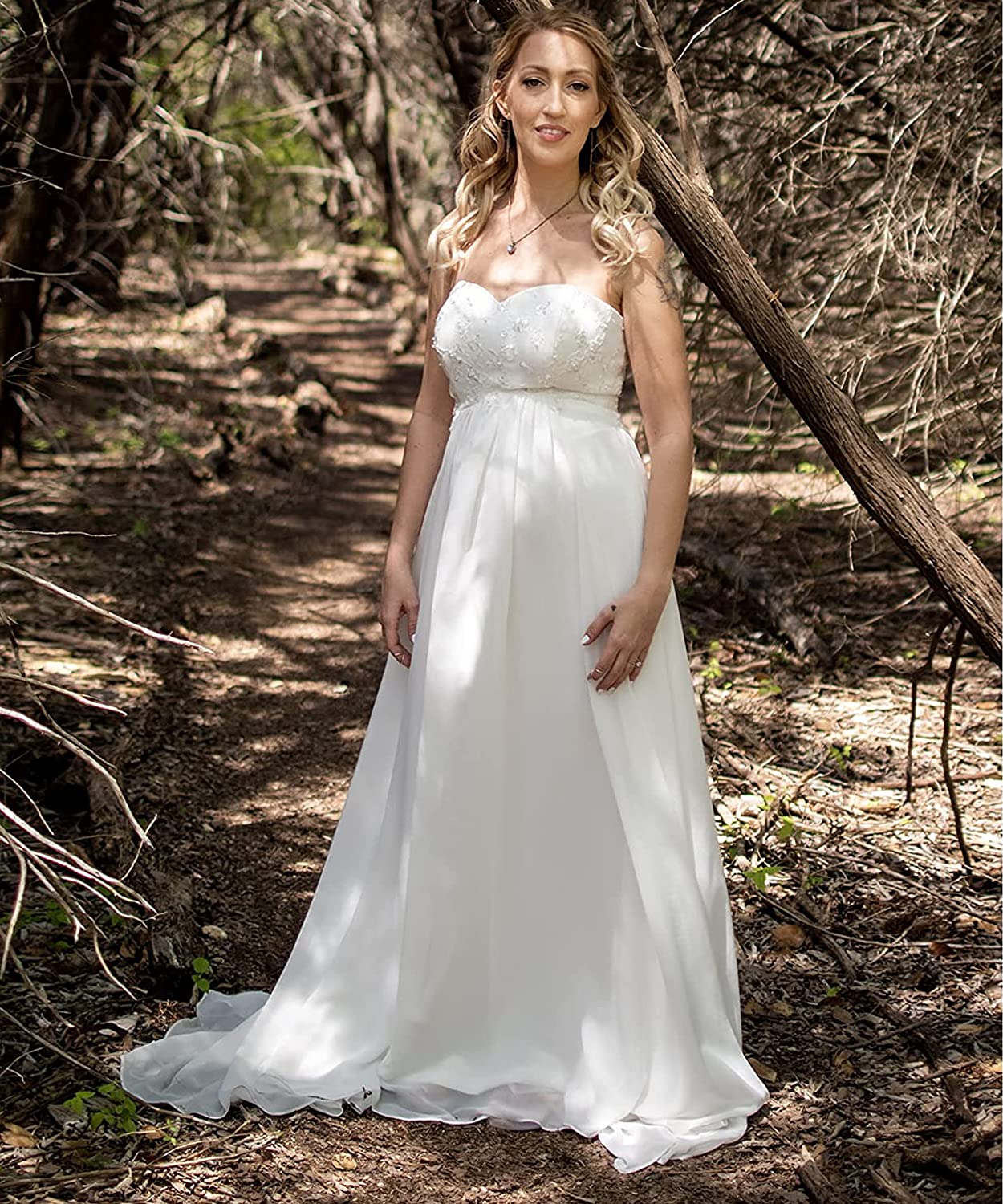 Beach Wedding Dress Plus Size for Woman Long Wedding Dresses Lace Chiffion for Bride Pearls Bride Gowns