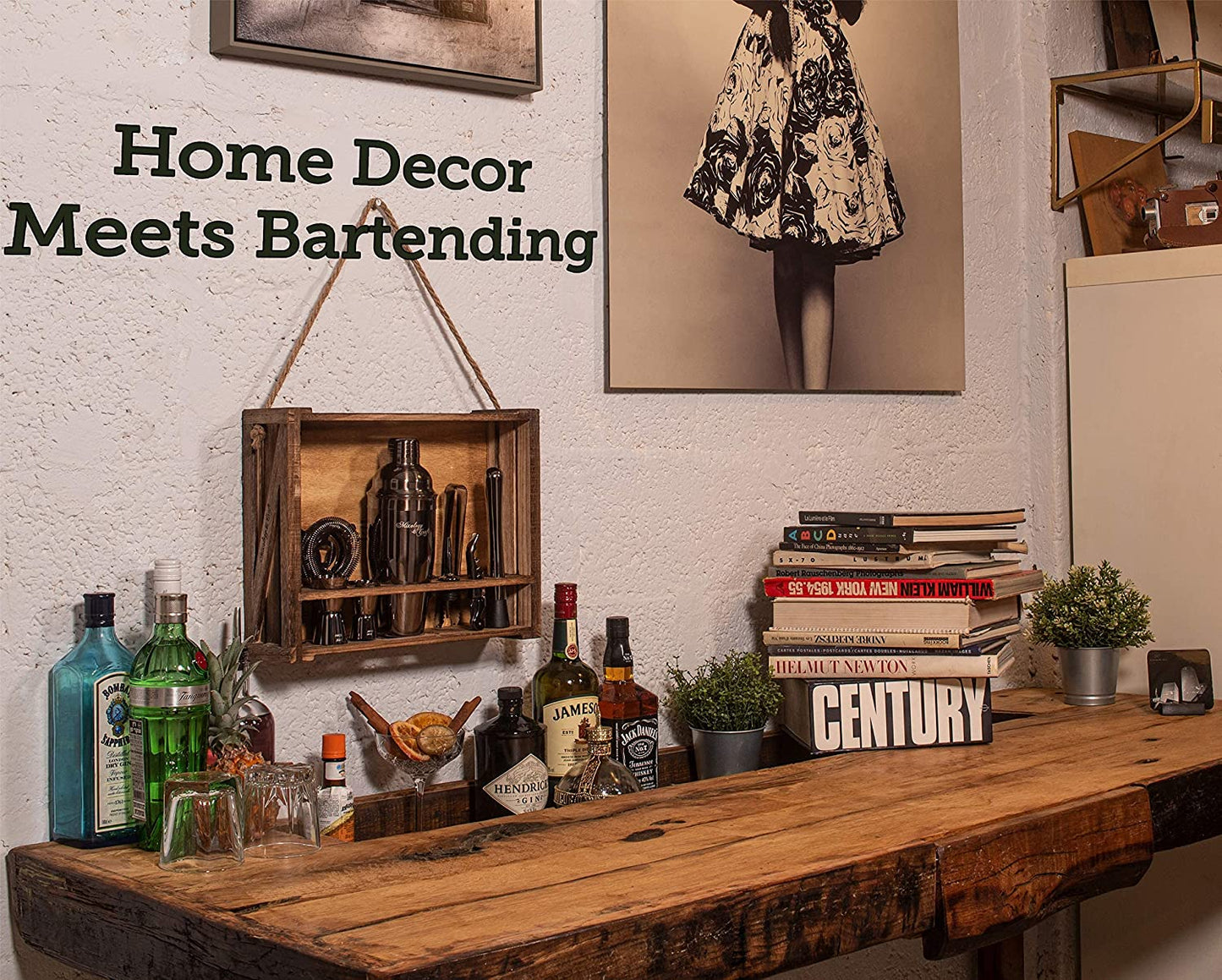 Bartender Kit: 11-Piece Bar Tool Set with Rustic Wood Stand | Perfect Home Bartending Kit and Cocktail Shaker Set for an Awesome Drink Mixing Experience (Gun-Metal Black)