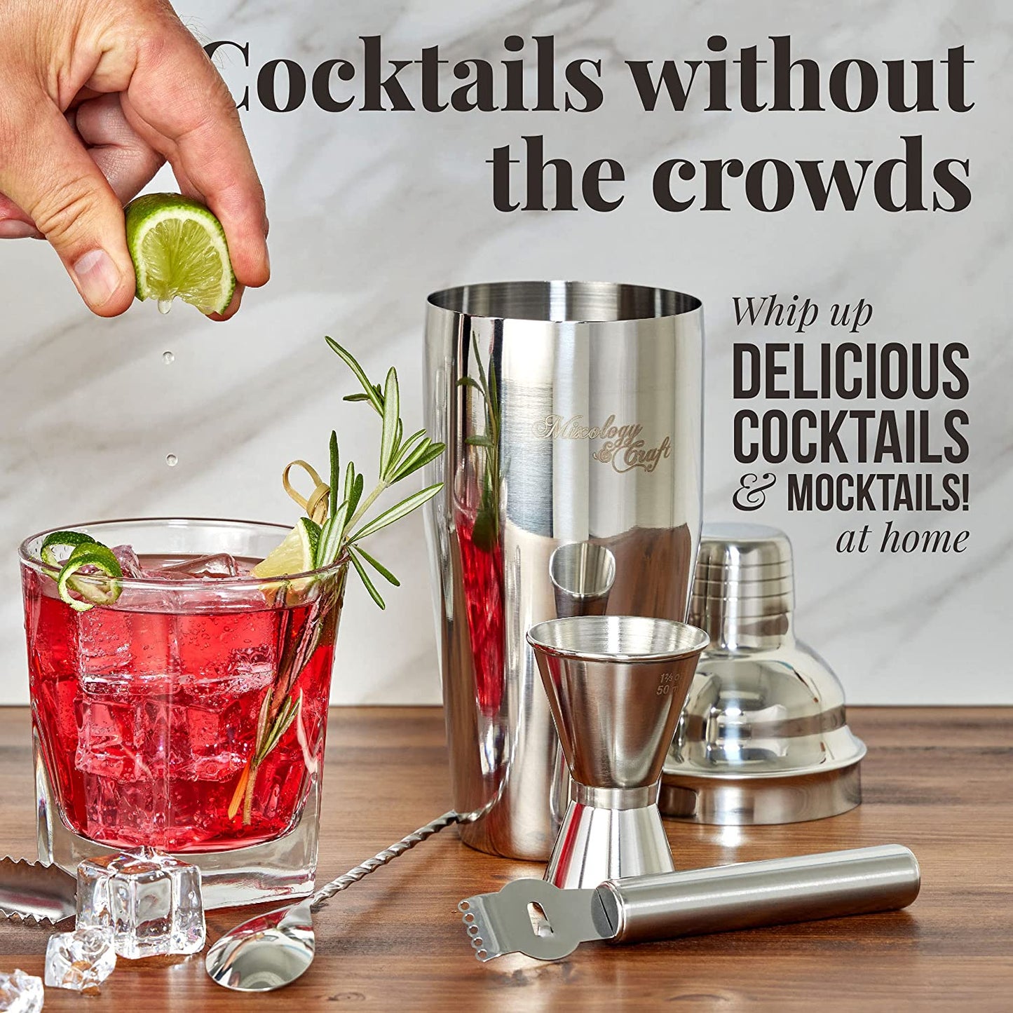 Craft Bartender Kit - 15 Piece Set Including Cocktail Shaker and Bar Accessories, Perfect for Drink Mixing at Home, Plus Exclusive Recipe Cards