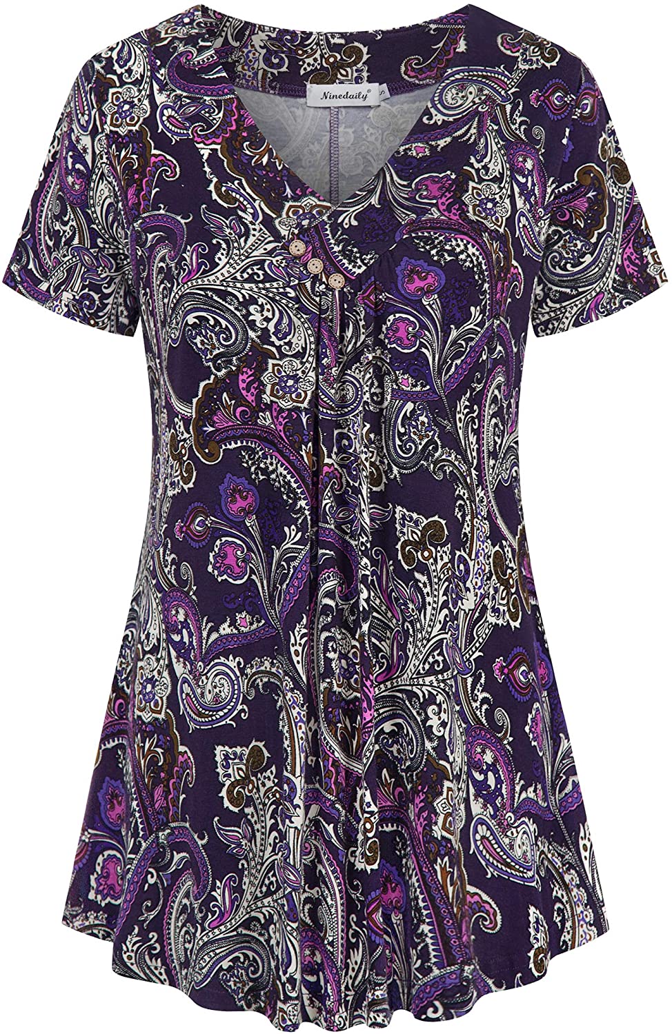 Women's Tunic Summer Short Sleeve Top Loose V Neck Dressy Shirt Blouse