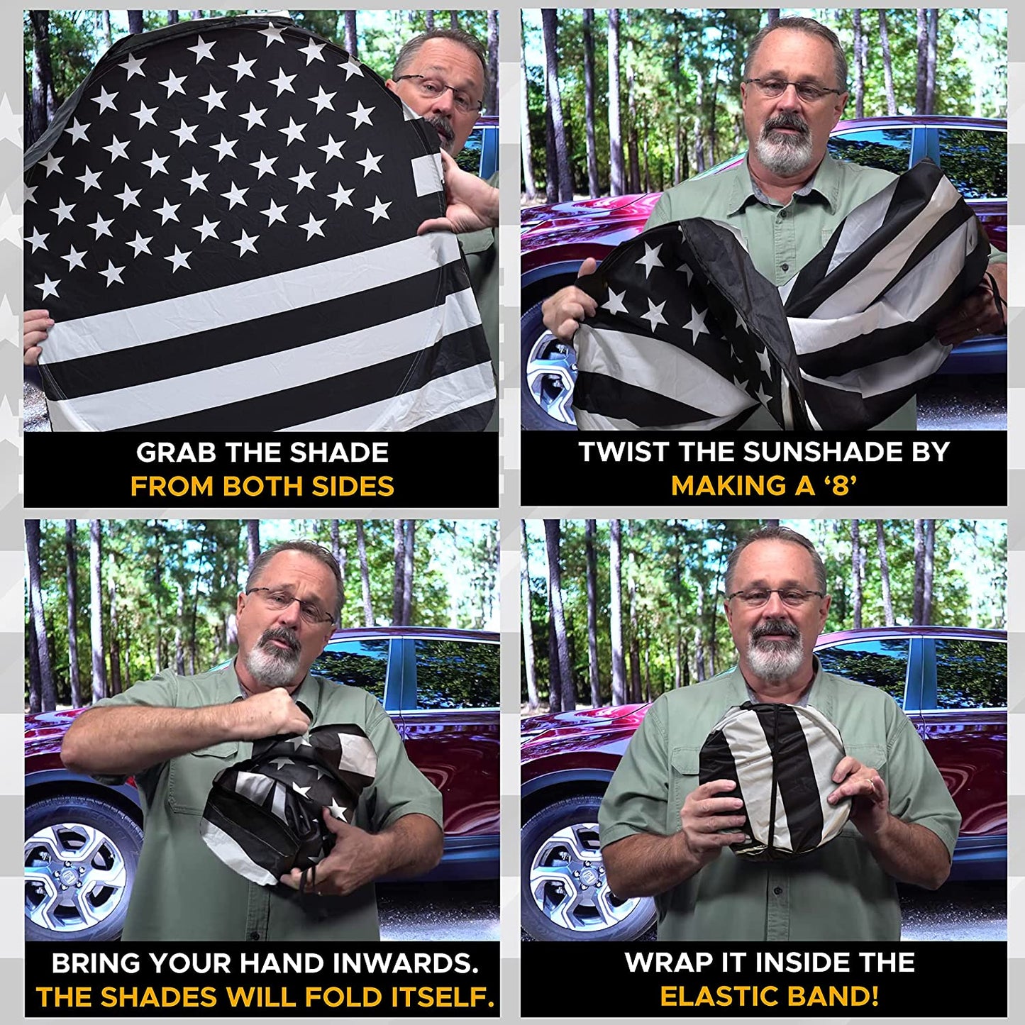 Black American Flag Patriotic Sun Shade Car Windshield for Truck & SUV | 240T Polyester Car Shade Front Windshield | 99% UV & Interior Protection Window Sun Blocker | Small 59 x 29 inches