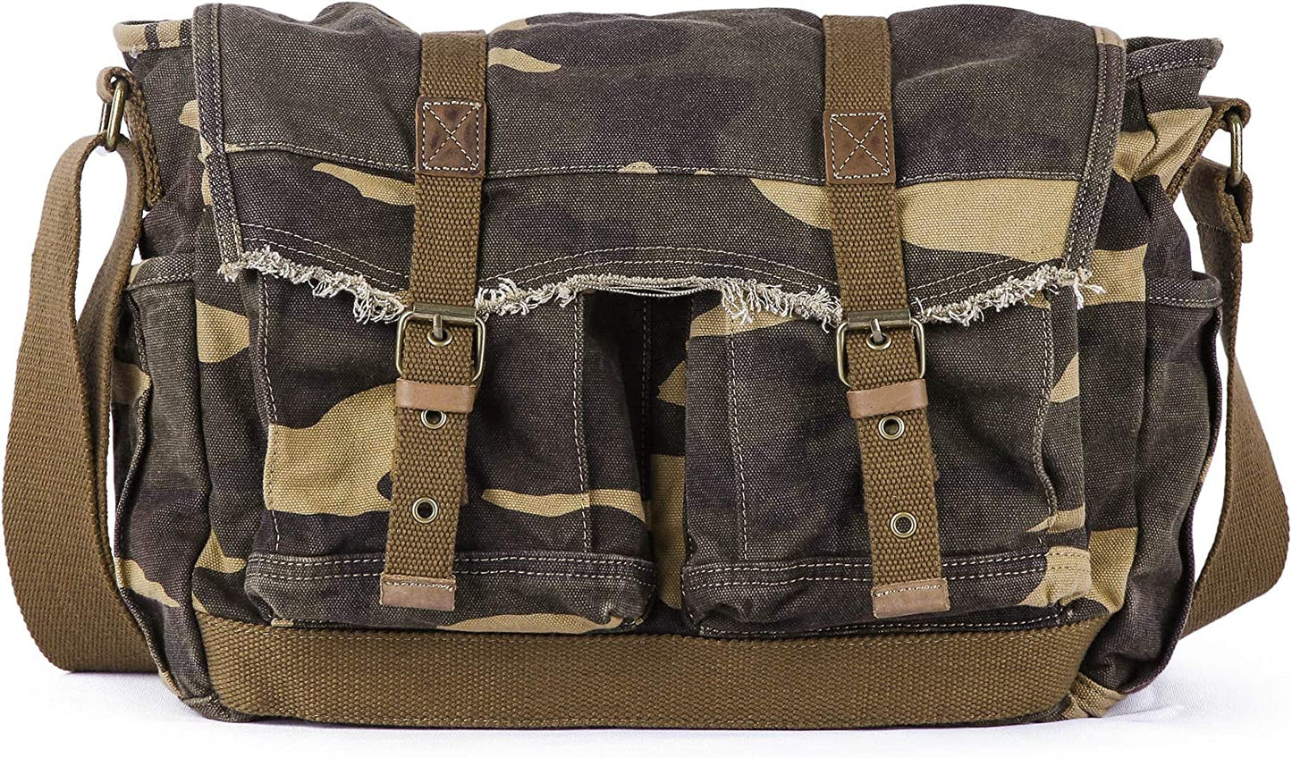 Gootium Canvas Messenger Bag - Vintage Shoulder Bag Frayed Style Boho Satchel