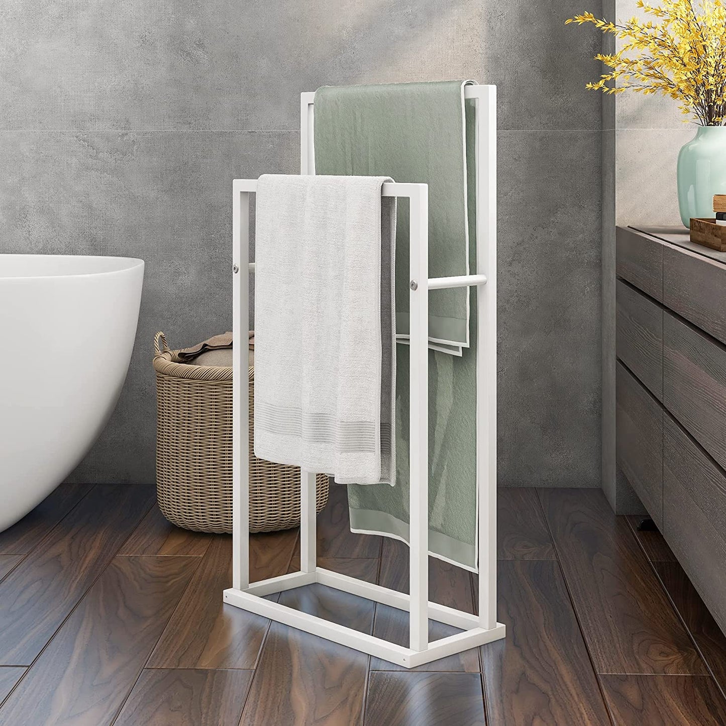 3 Tiers Metal Freestanding Towel Rack Chrome Modern Washcloths Holder Brown Drying Rack, Organizer for Hand Towels Bathroom Storage,Organization Next to Tub or Shower,Bathroom Accessories