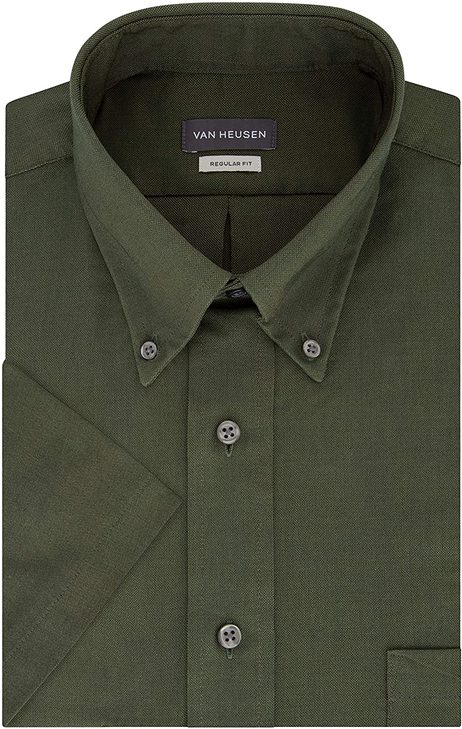 Heusen Men's Short Sleeve Dress Shirt Regular Fit Oxford Solid