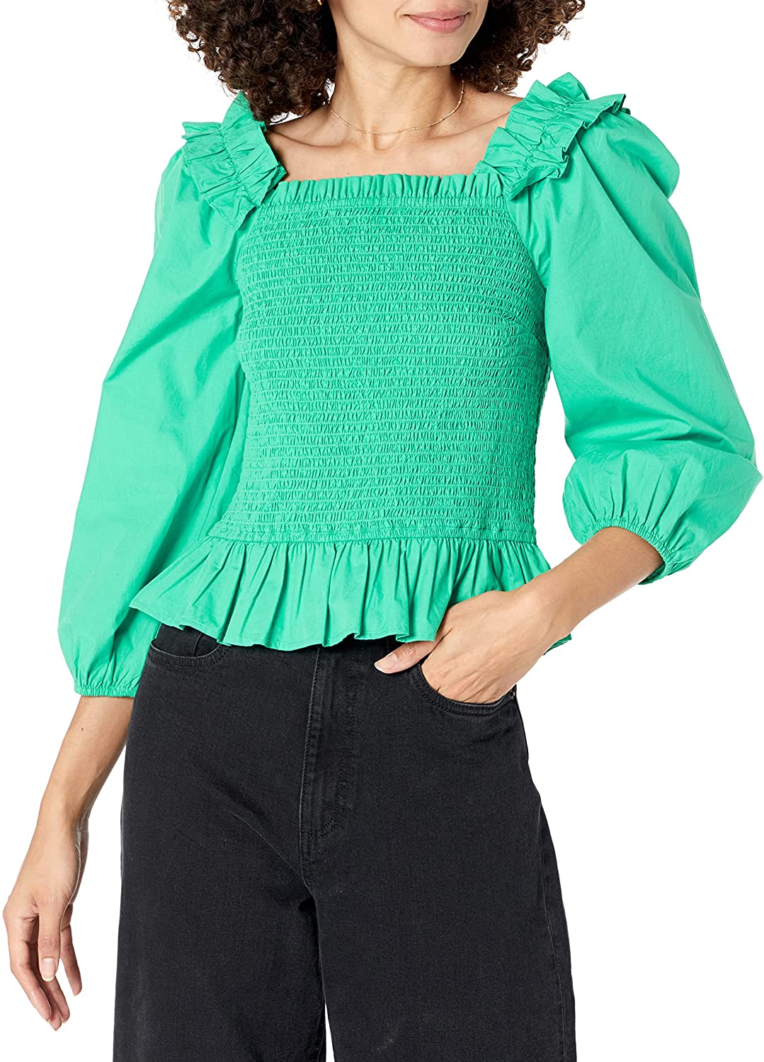Women's Marisol Long Sleeve Ruffle Smocked Cropped Top