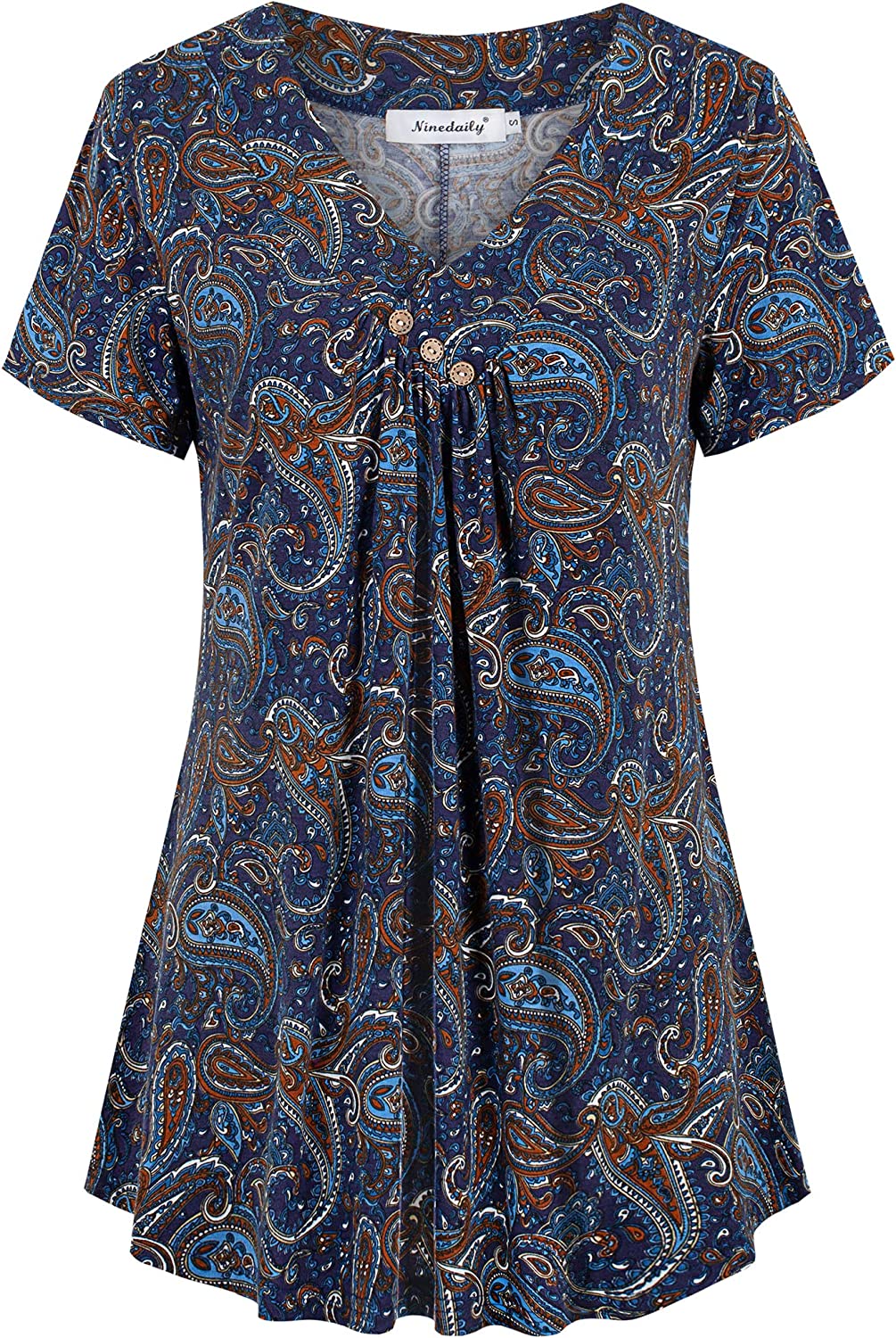 Women's Tunic Summer Short Sleeve Top Loose V Neck Dressy Shirt Blouse