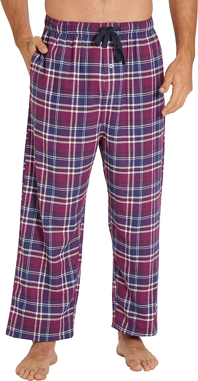 Sleepwear Mens Flannel Pajama Pants, Long 100% Cotton Pj Bottoms