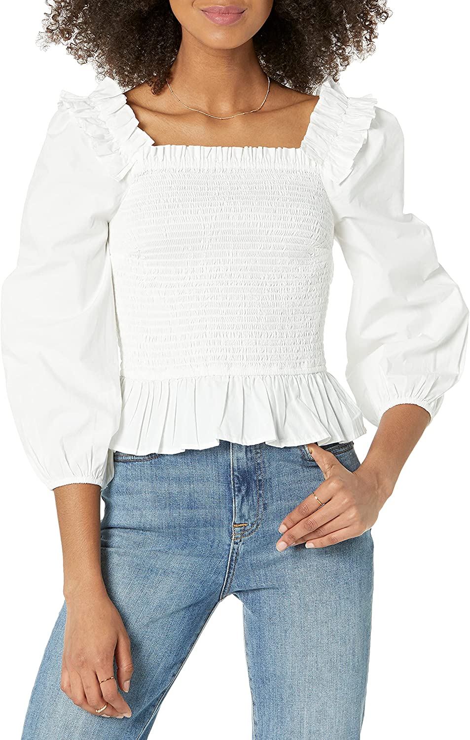 Women's Marisol Long Sleeve Ruffle Smocked Cropped Top
