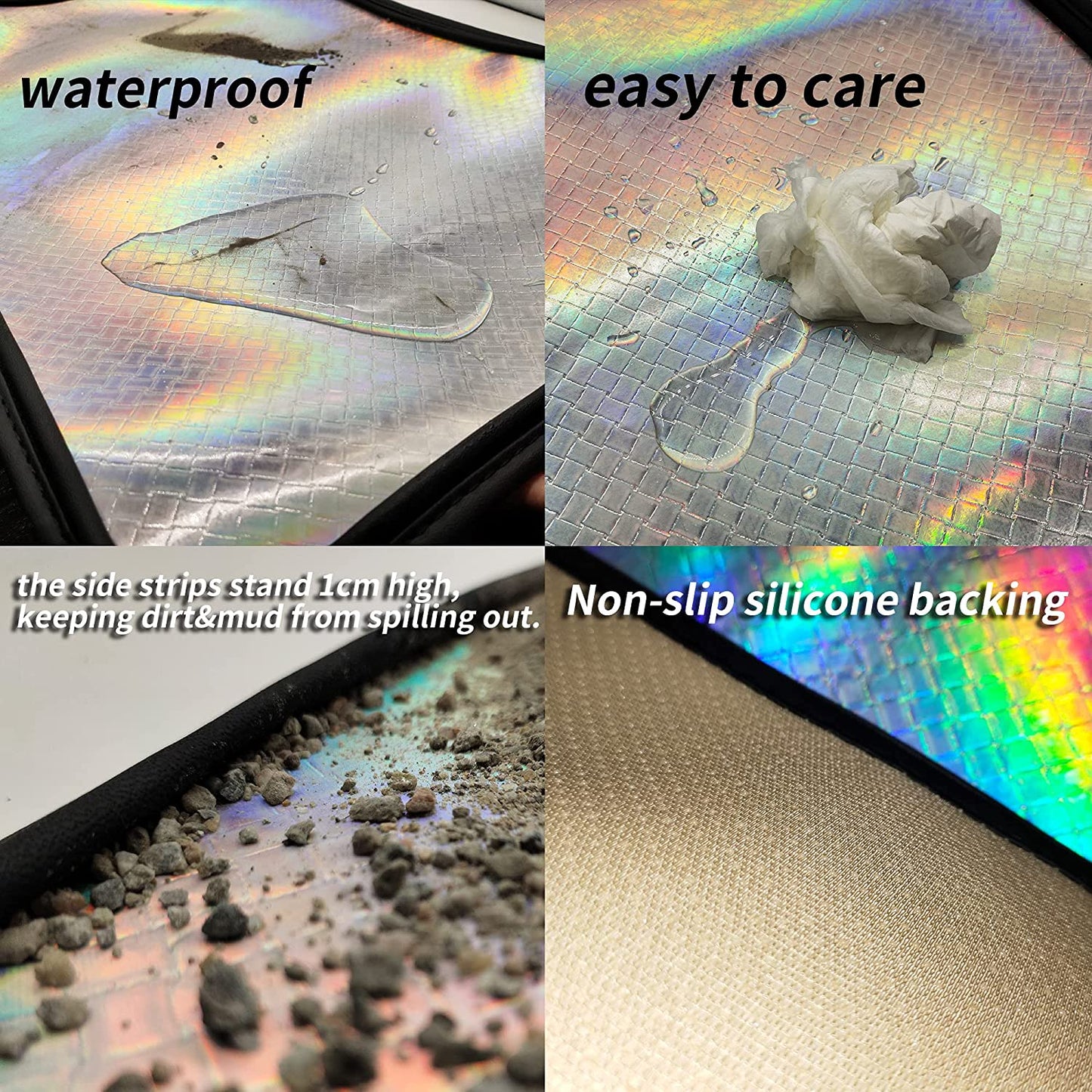 Leather Waterproof&Anti Slip Car Floor Mats for Men&Women,All Weather Universal Automotive Carpet with Hologram Laser Design (Blue)